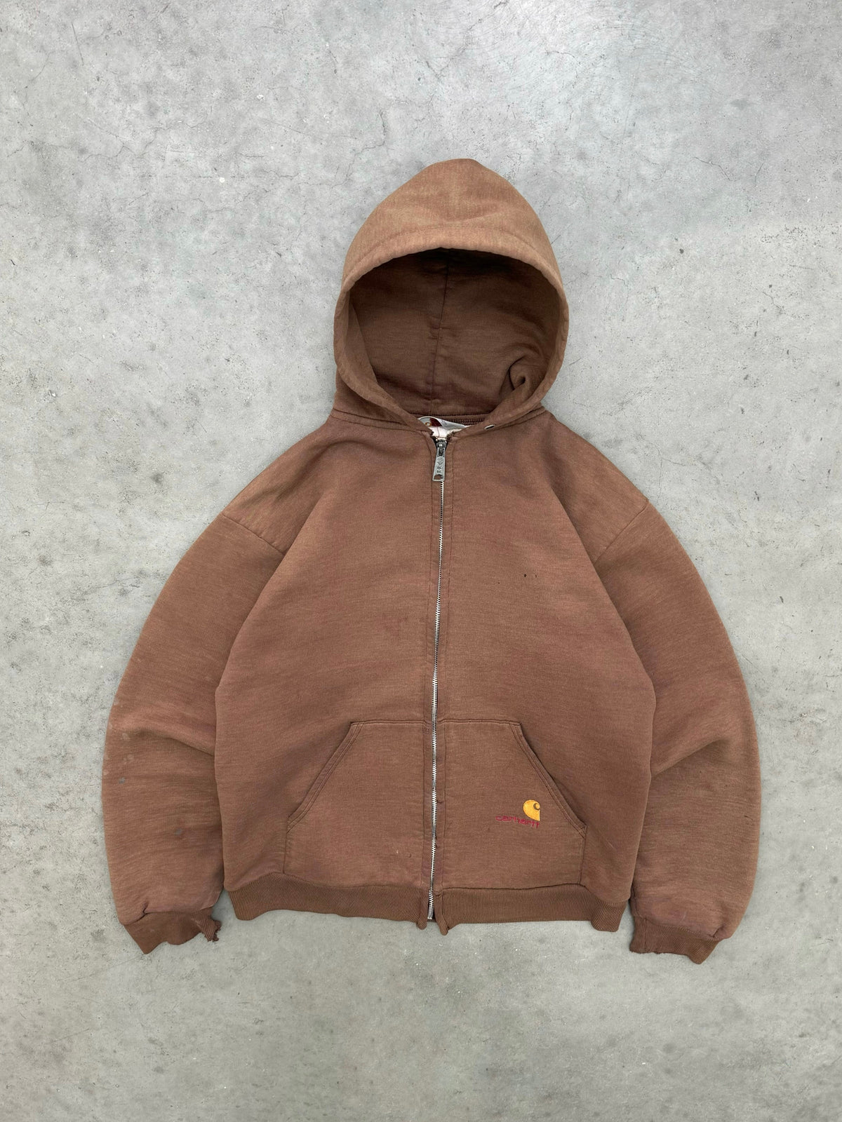 FADED BROWN CARHARTT THERMAL ZIP UP HOODIE - 1980S