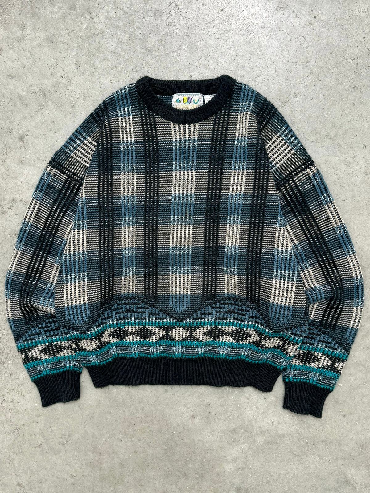FADED ICE PLAID KNIT SWEATER - 1980S