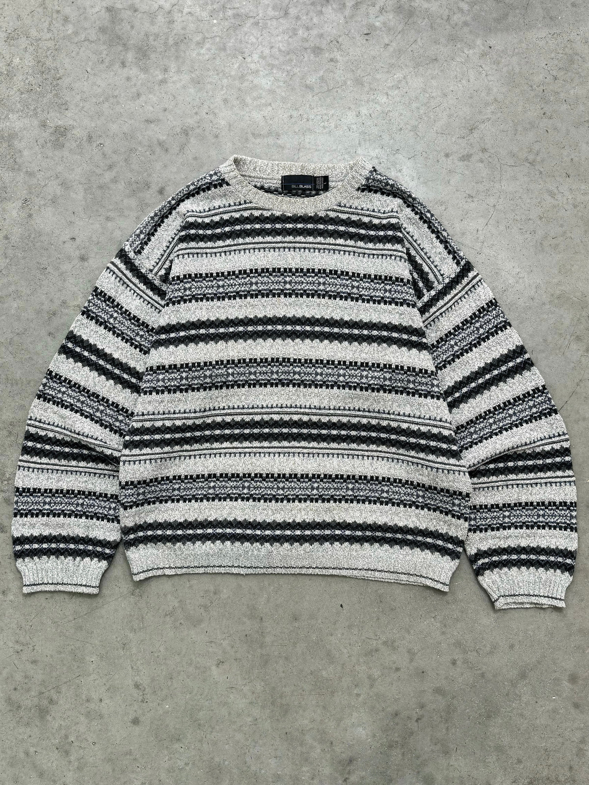 FADED GREY STRIPE KNIT SWEATER - 1990S