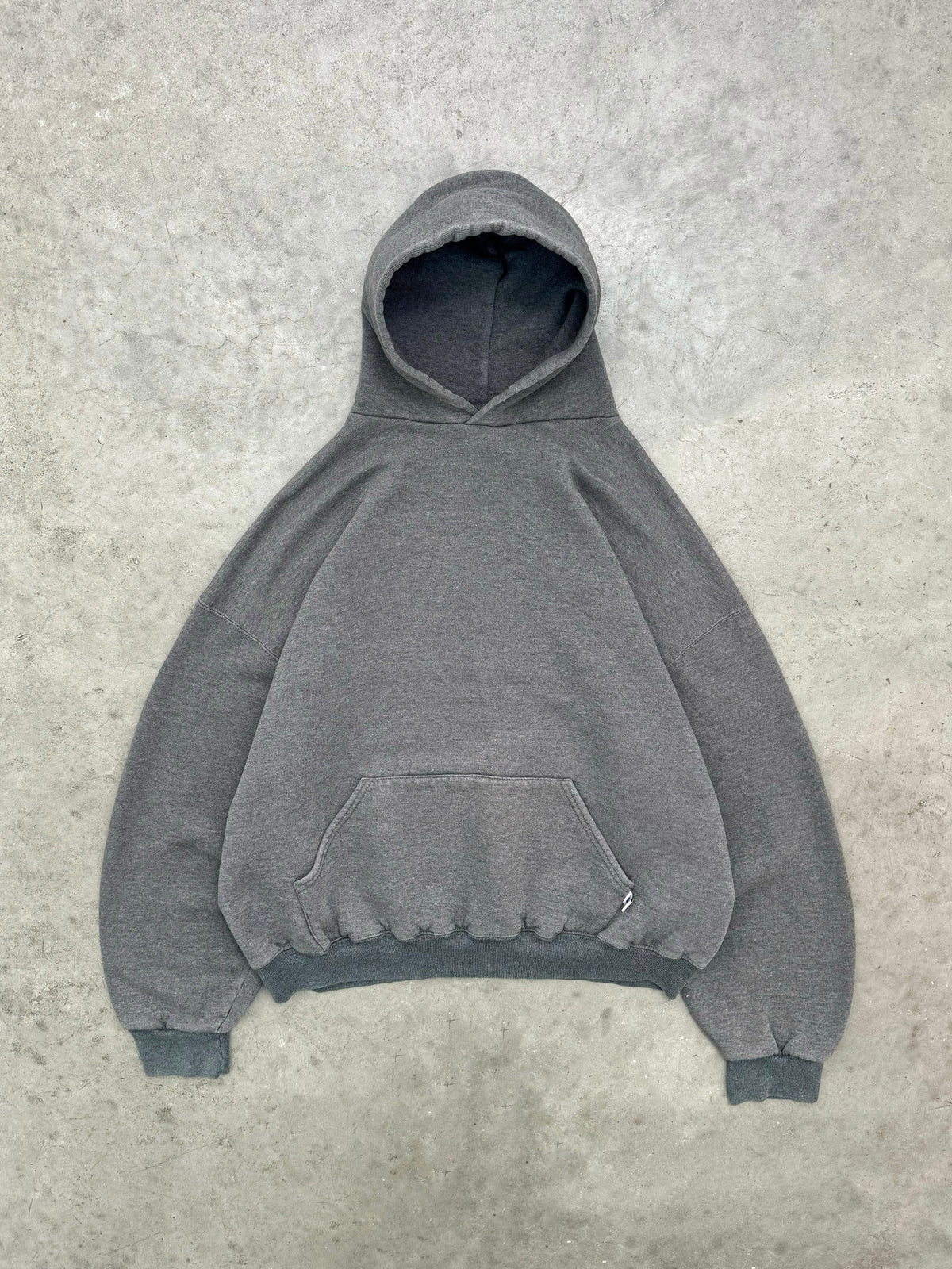 FADED CHARCOAL GREY TWO-TONE RUSSELL HOODIE - 1990S