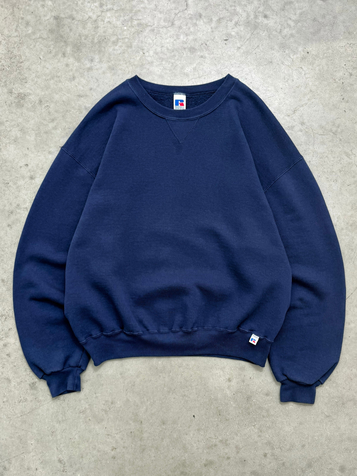 SUN FADED NAVY BLUE RUSSELL CREWNECK - 1990S