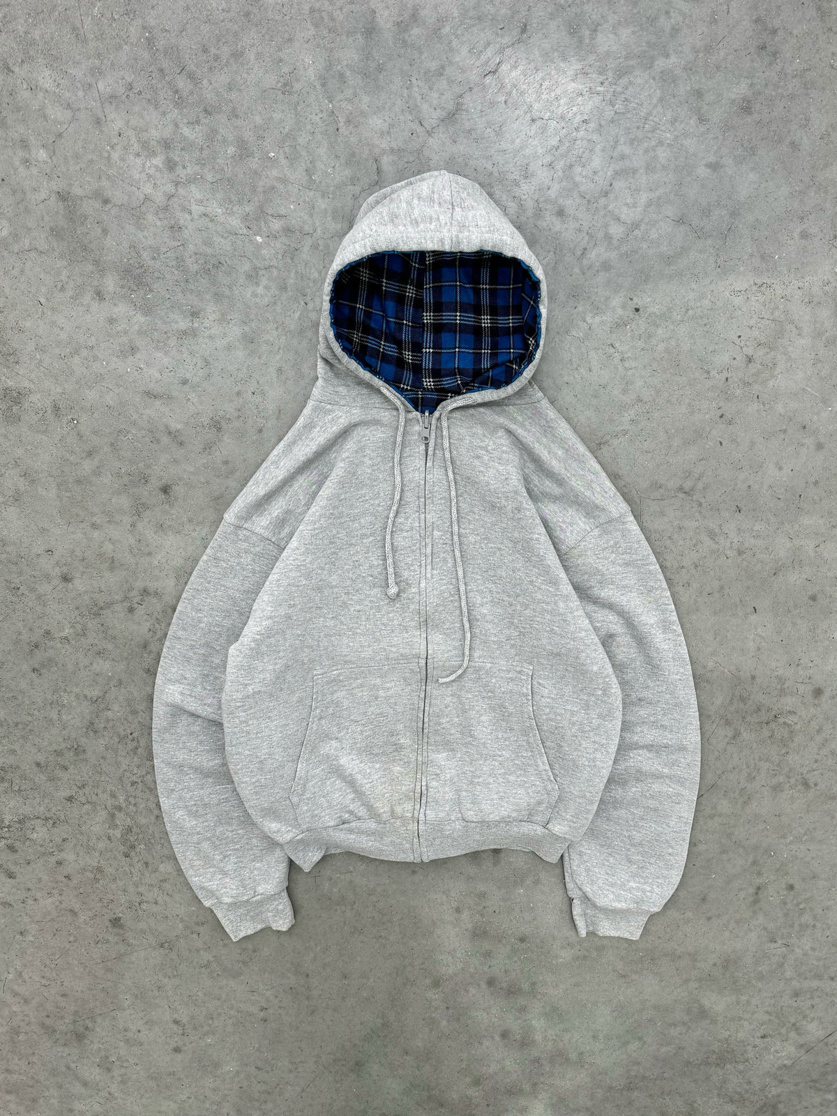 HEATHER GREY FLANNEL LINED ZIP-UP HOODIE - 2000S