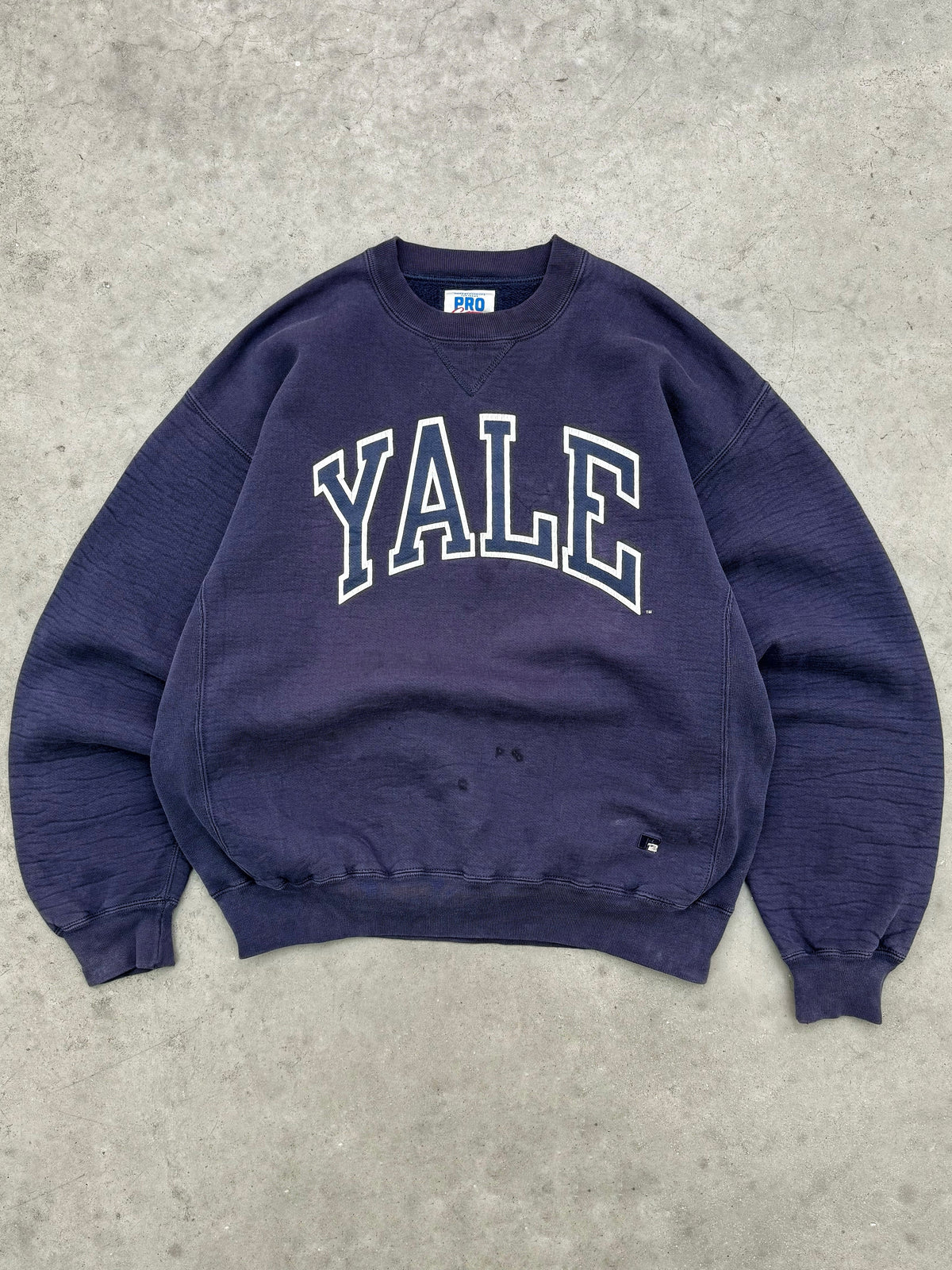 FADED NAVY BLUE "YALE" RUSSELL CREWNECK - 1990S