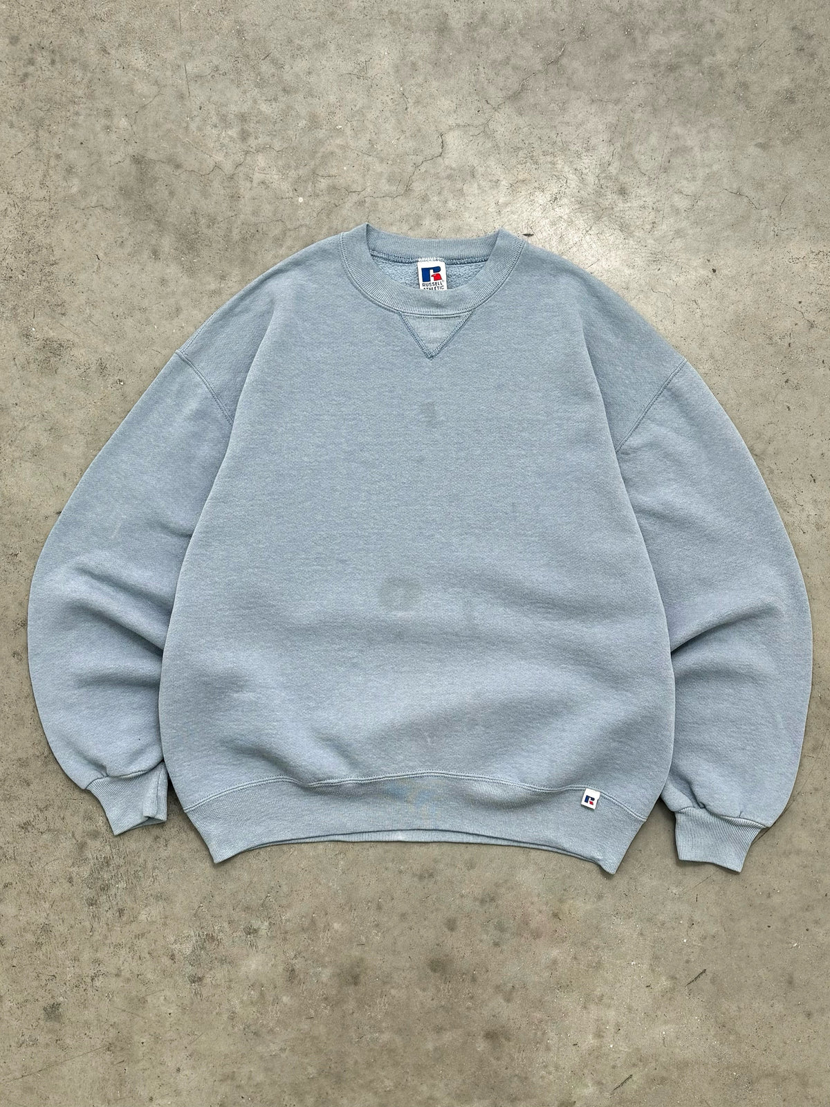 FADED BABY BLUE RUSSELL CREWNECK SWEATSHIRT - 1990S