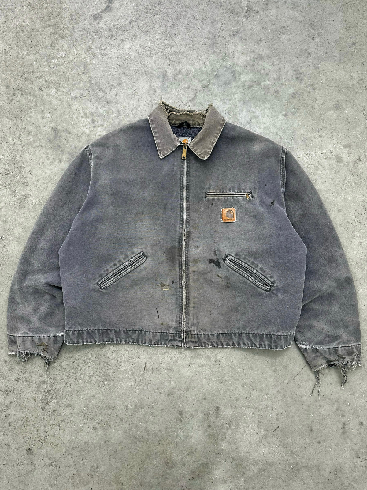 DISTRESSED FADED CHARCOAL CARHARTT DETROIT JACKET - 1990S