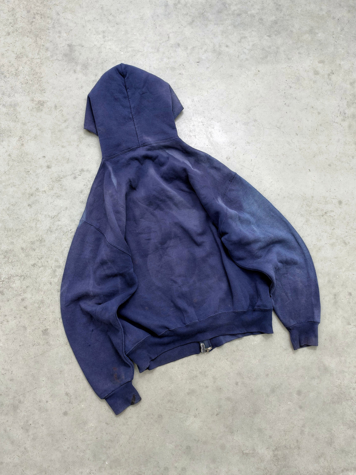 SUN FADED INDIGO RUSSELL ZIP UP HOODIE - 1990S