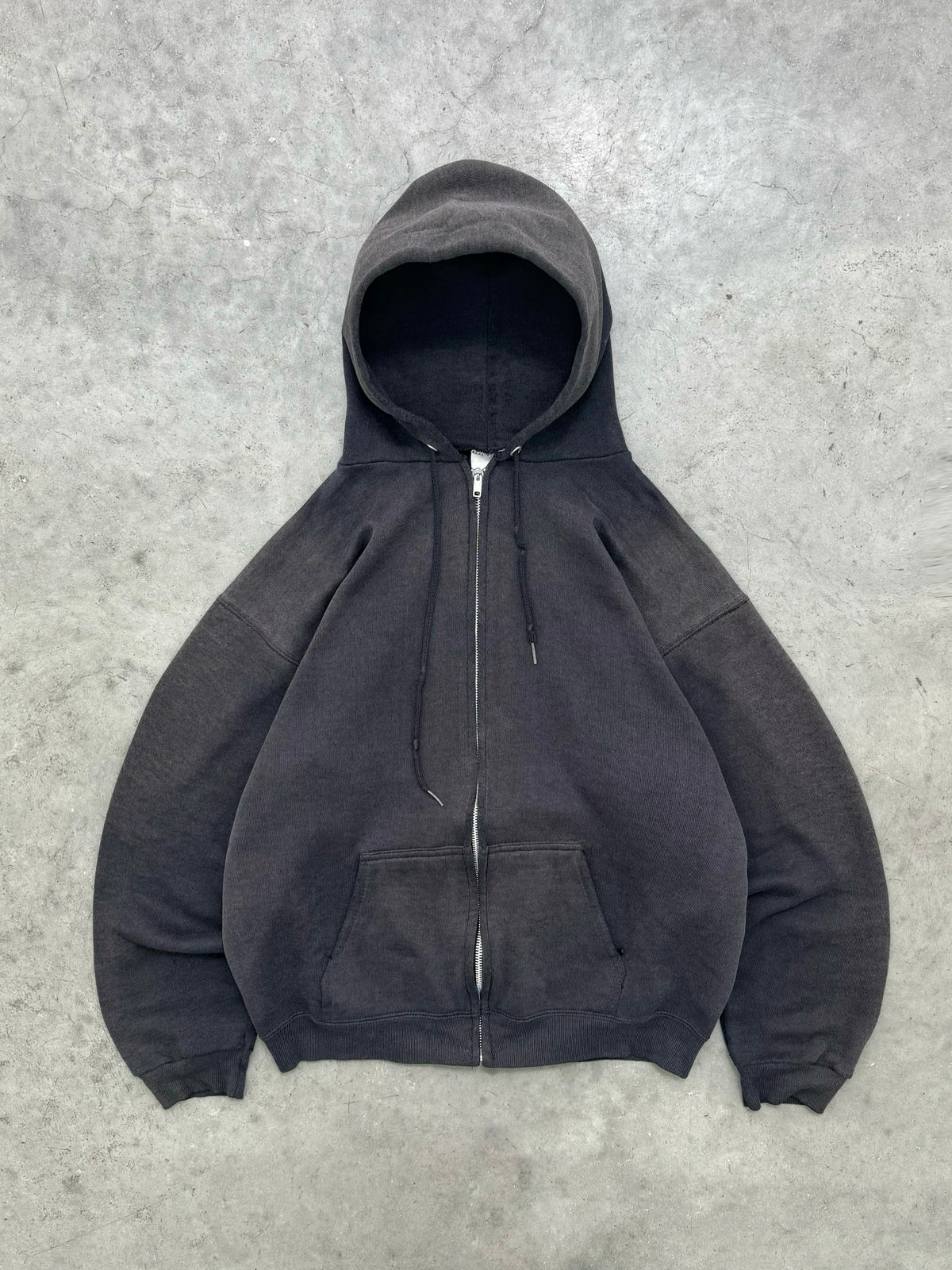 SUN FADED BLACK ZIP UP HOODIE - 1990S