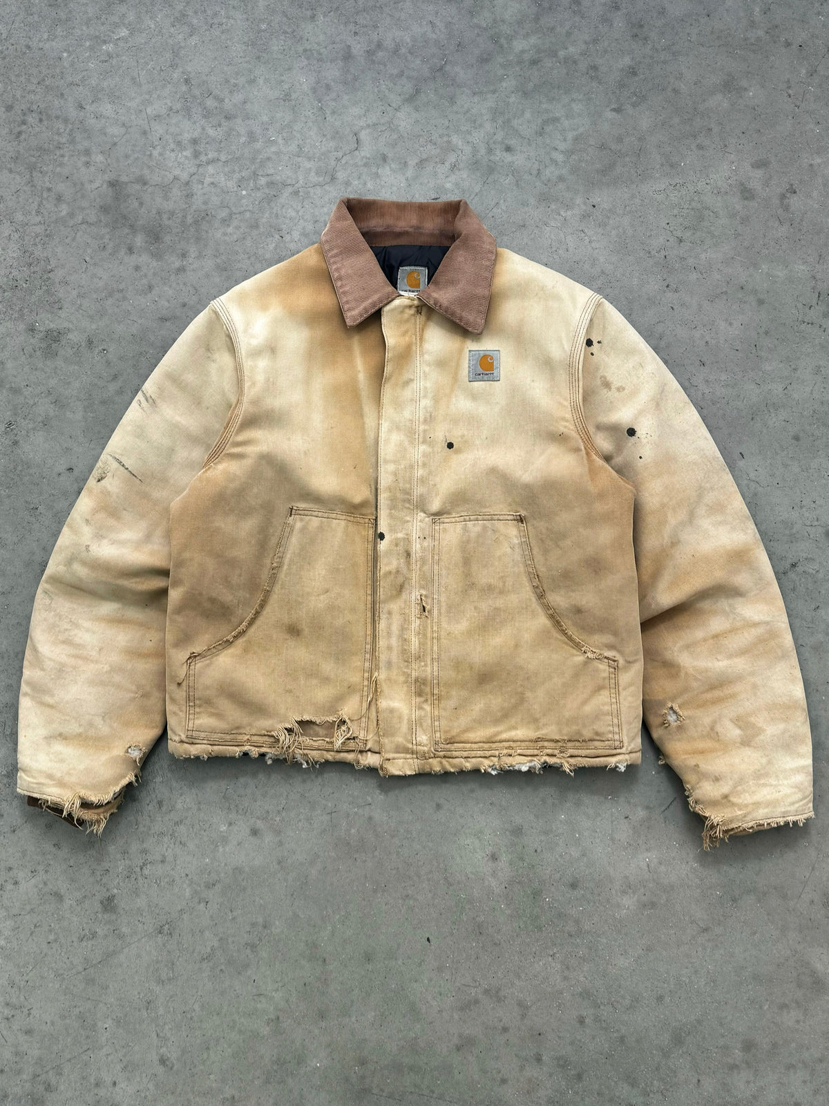 DISTRESSED SUN FADED BEIGE CARHARTT ARCTIC JACKET - 1990S