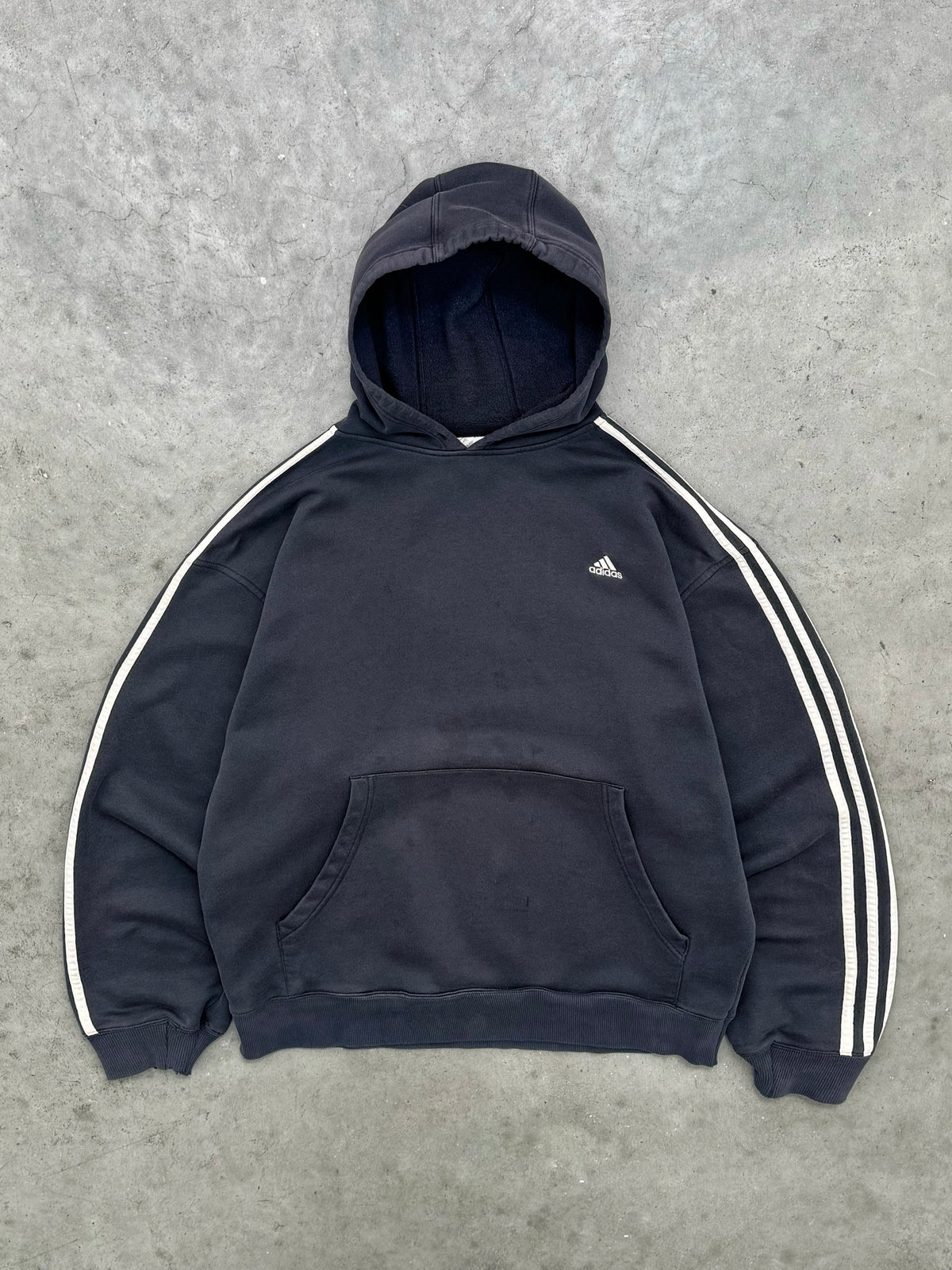 FADED BLACK 3 STRIPES ADIDAS HOODIE - 2000S