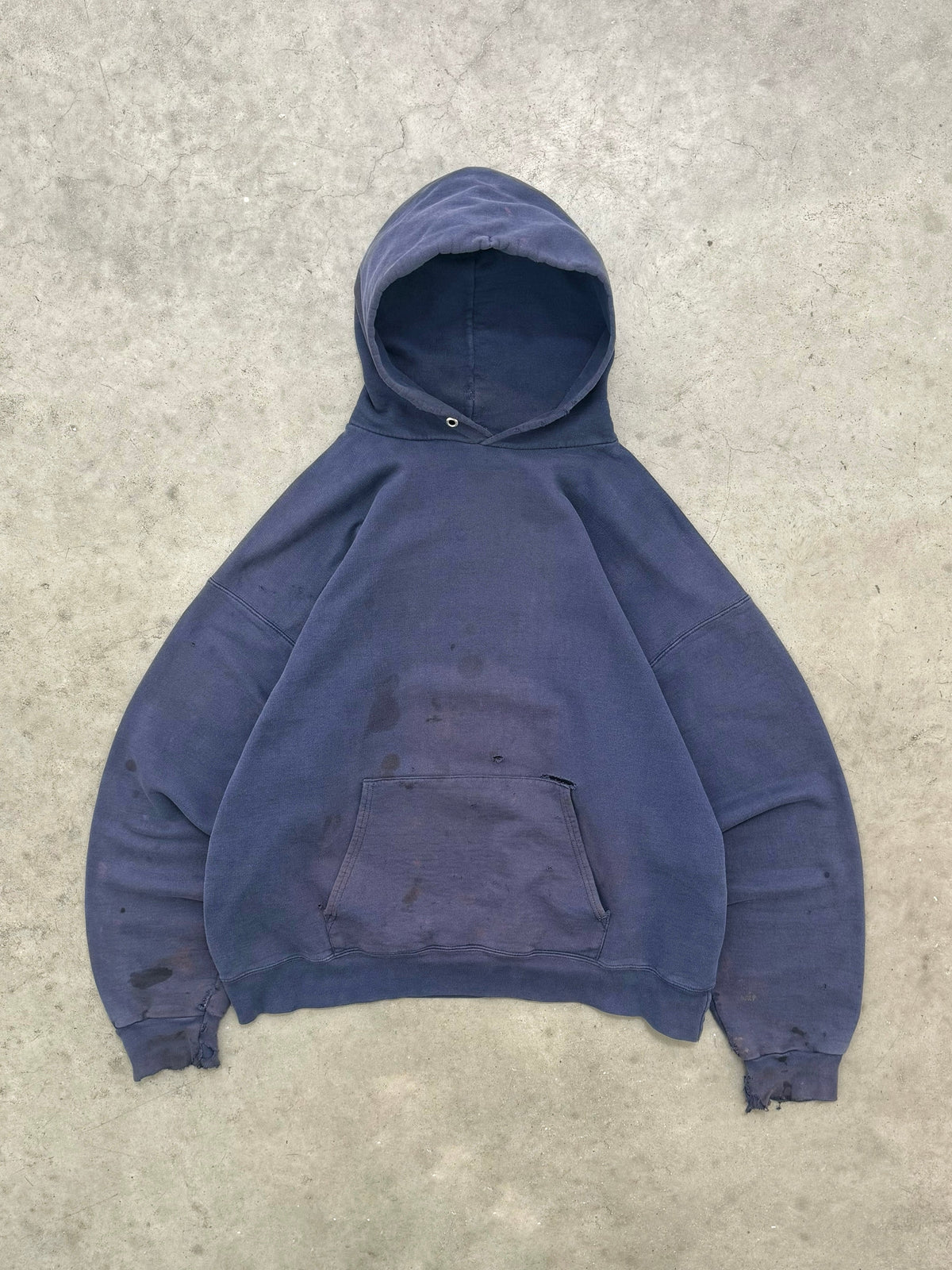 DISTRESSED FADED MIDNIGHT BLUE HOODIE - 1990S