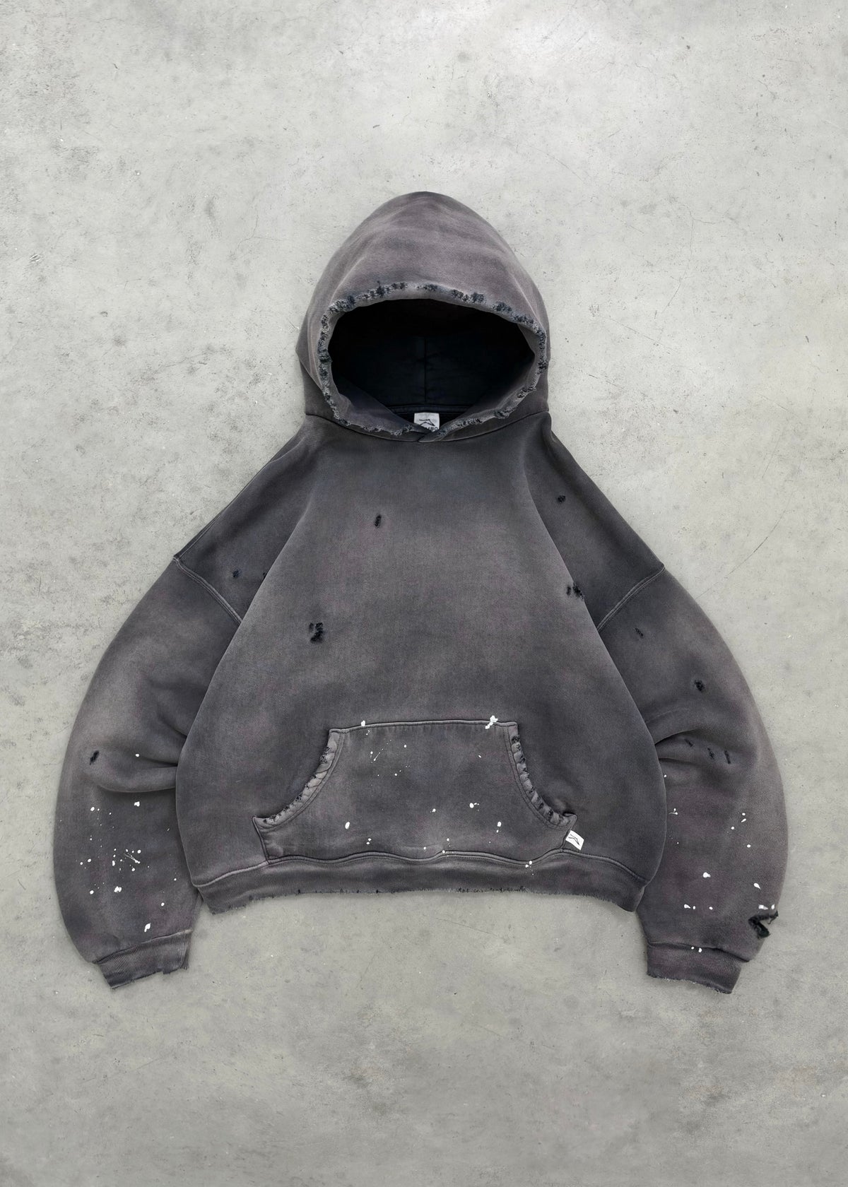 "WATCH-PEEKER" DISTRESSED HOODIE - SUN FADED BLACK