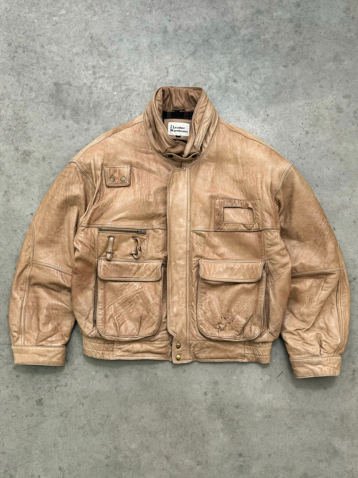FADED LEATHER BROWN UTILITY JACKET - 1980S