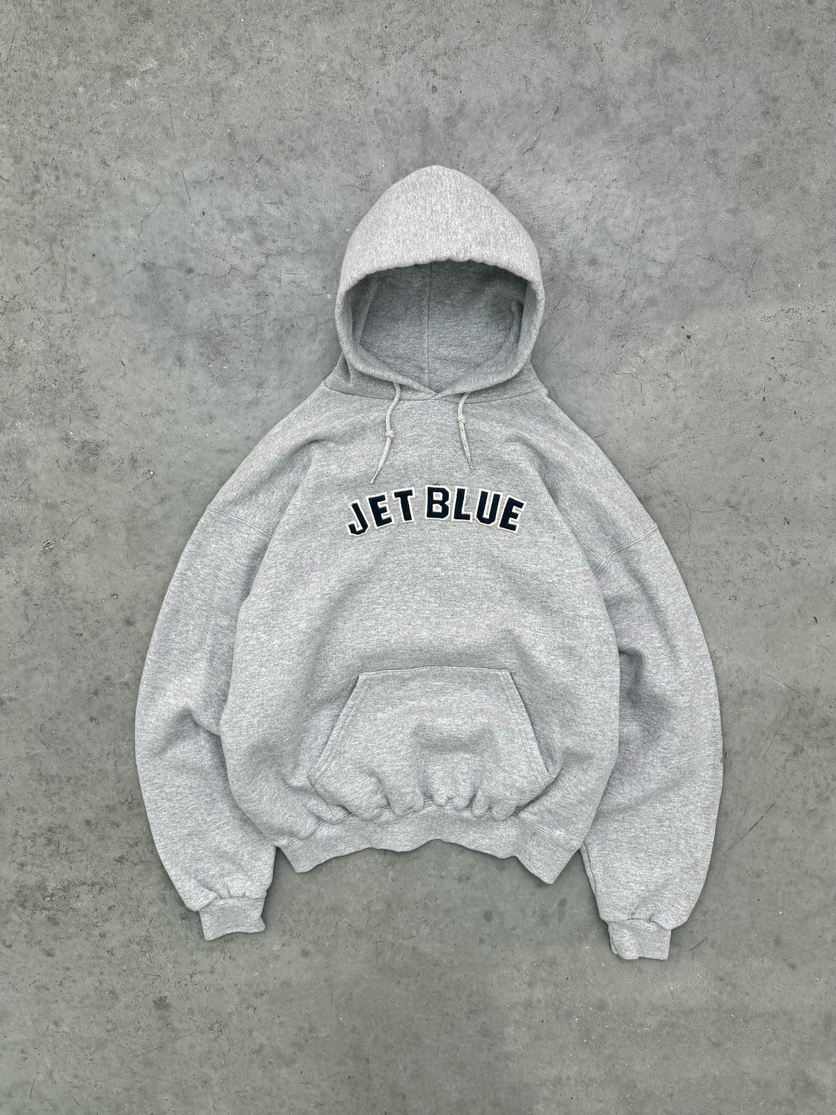 FADED HEATHER GREY "JET BLUE" HOODIE - 1990S
