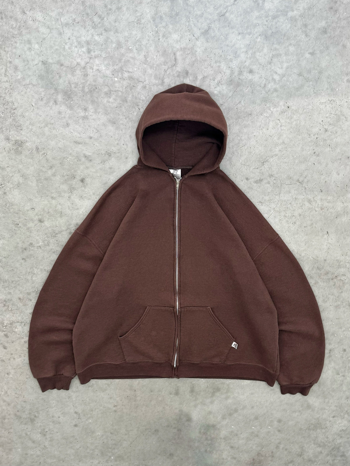 FADED ESPRESSO BROWN ZIP-UP RUSSELL HOODIE - 2000S
