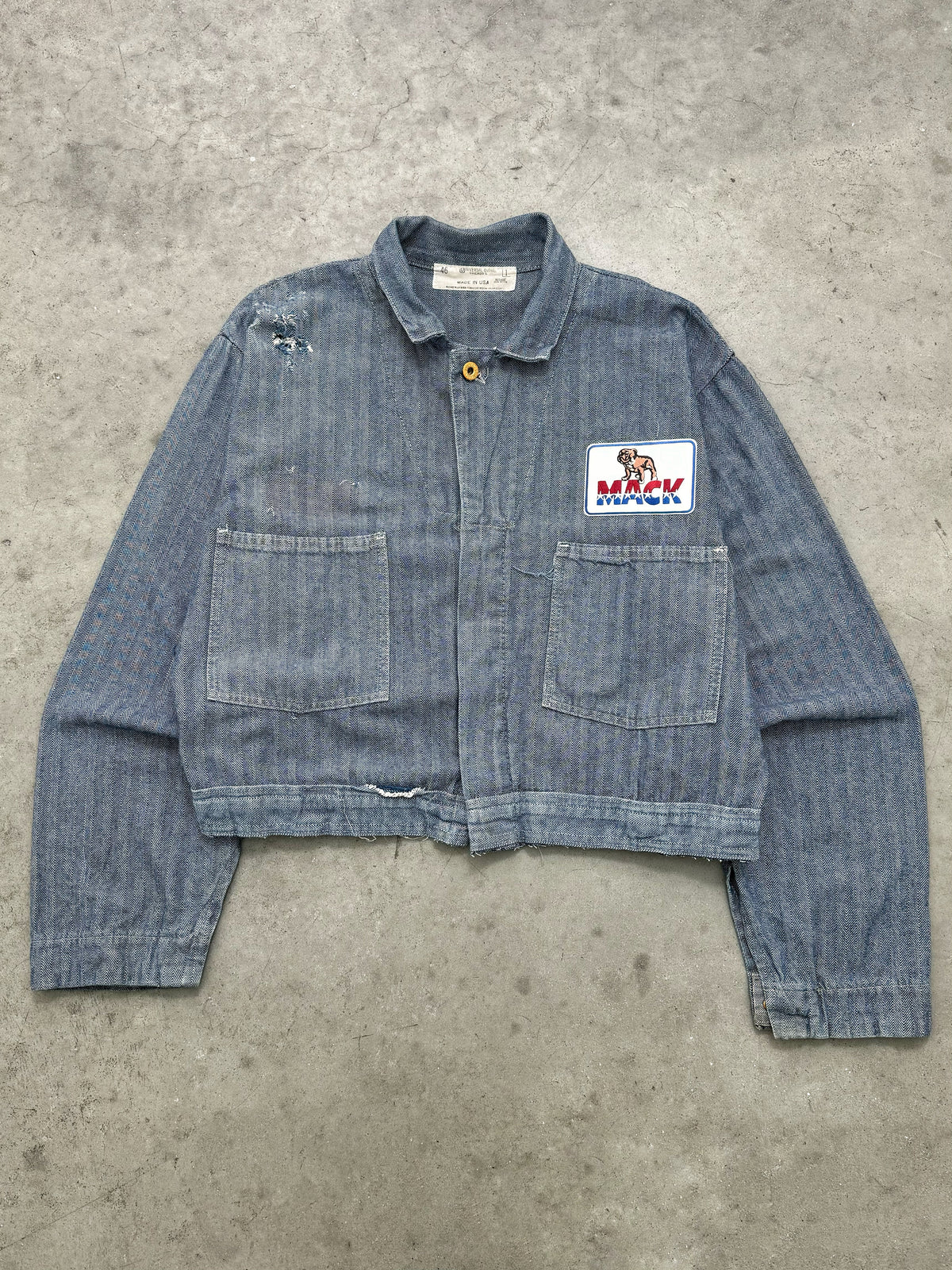 DISTRESSED FADED BLUE "MACK" MECHANIC JACKET - 1980S