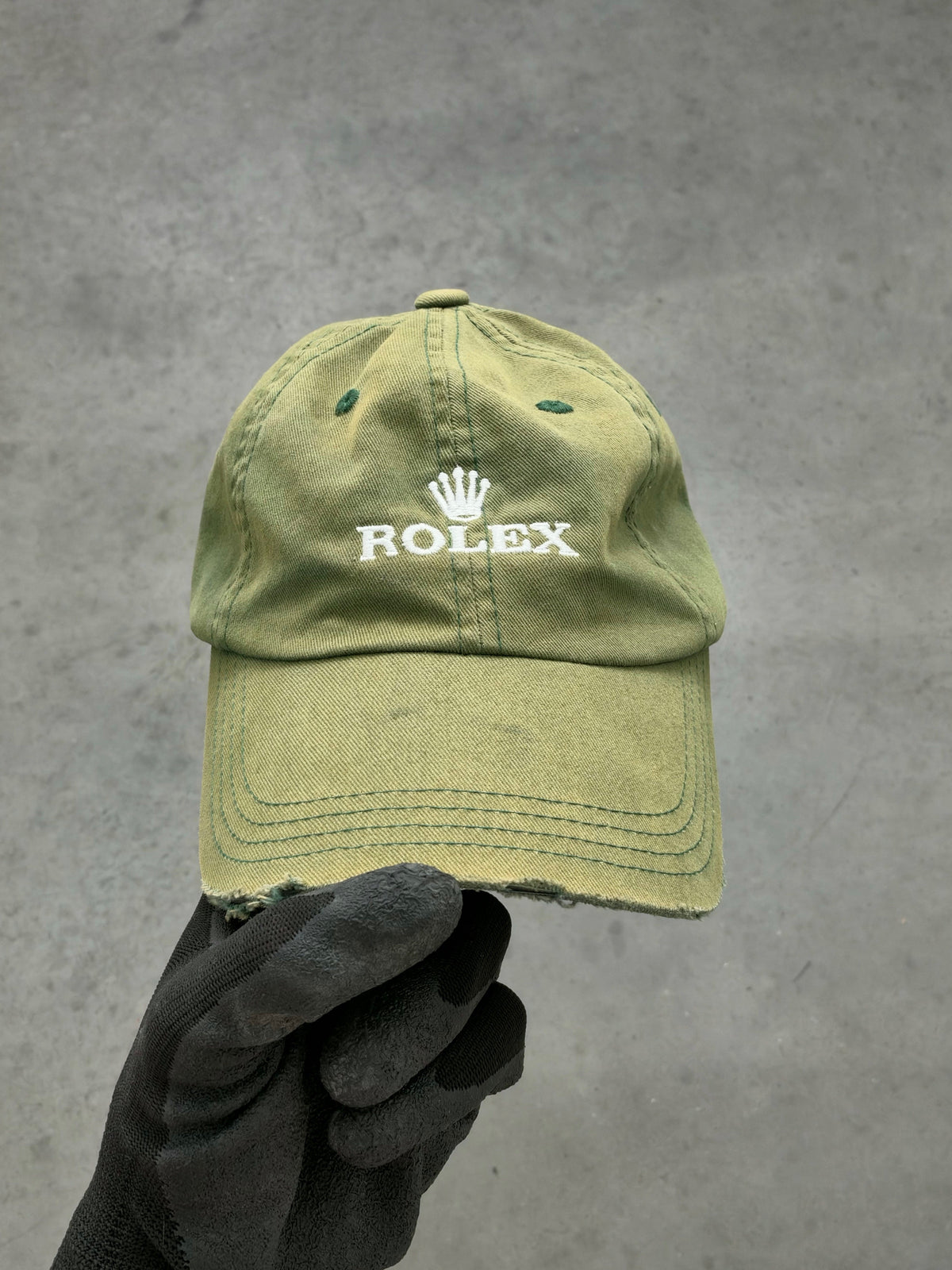 "ROLEX" SUN FADED GREEN HAT - 1990S