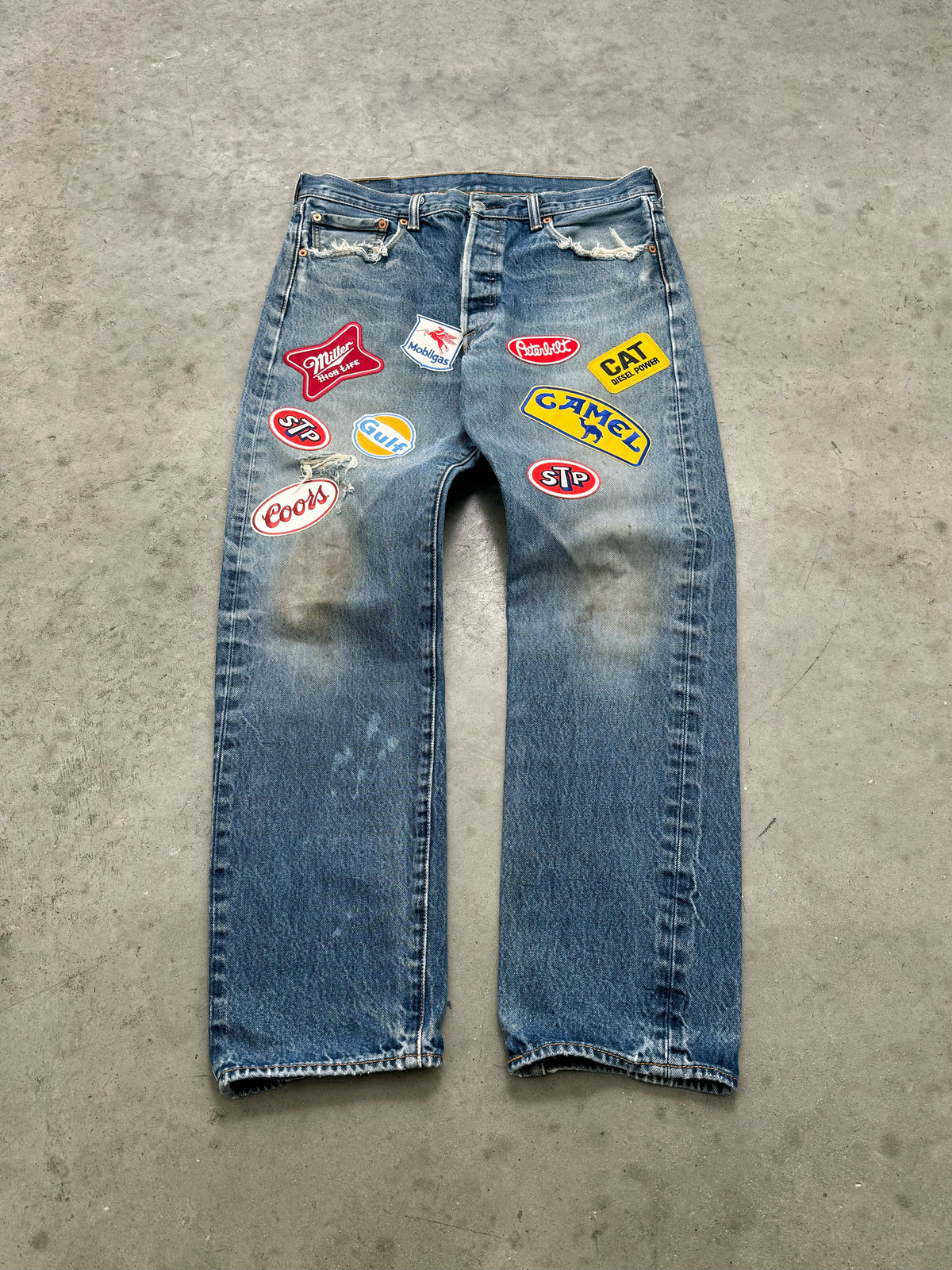 DISTRESSED & FADED BLUE LEVIS PATCHWORK JEANS - 2000S