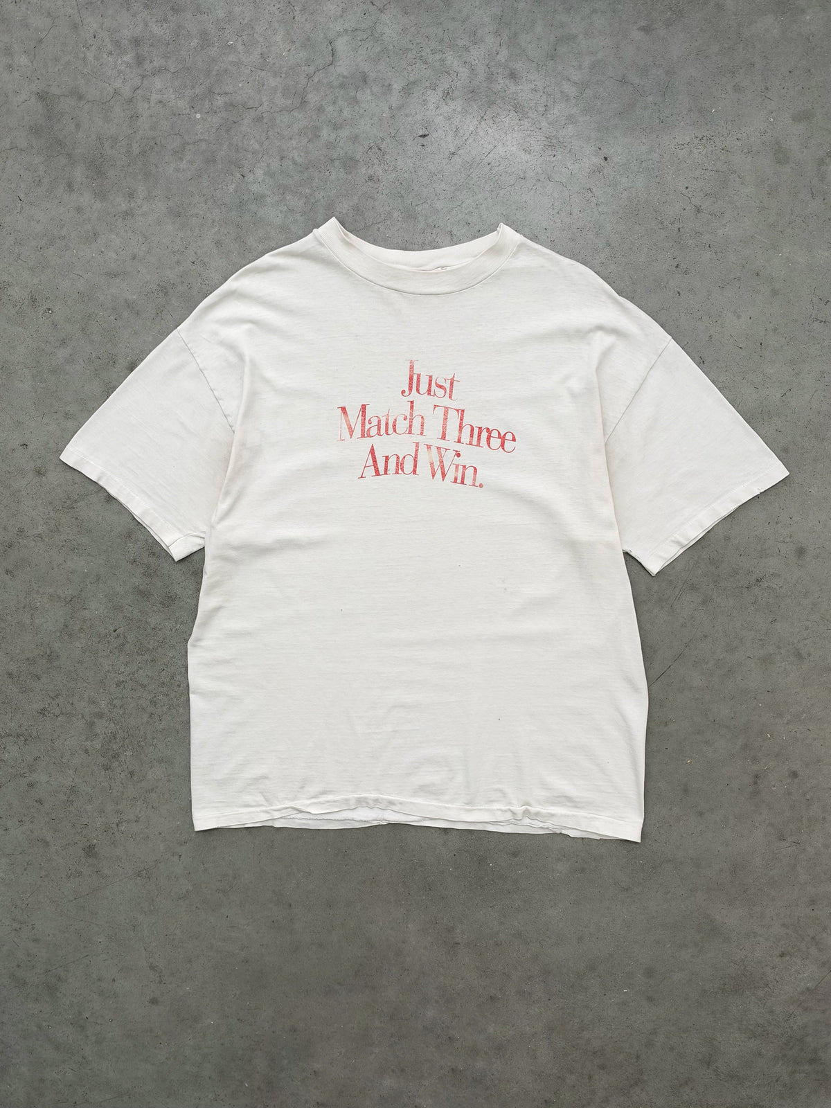 FADED BONE WHITE "JUST MATCH THREE AND WIN" TEE - 1990S