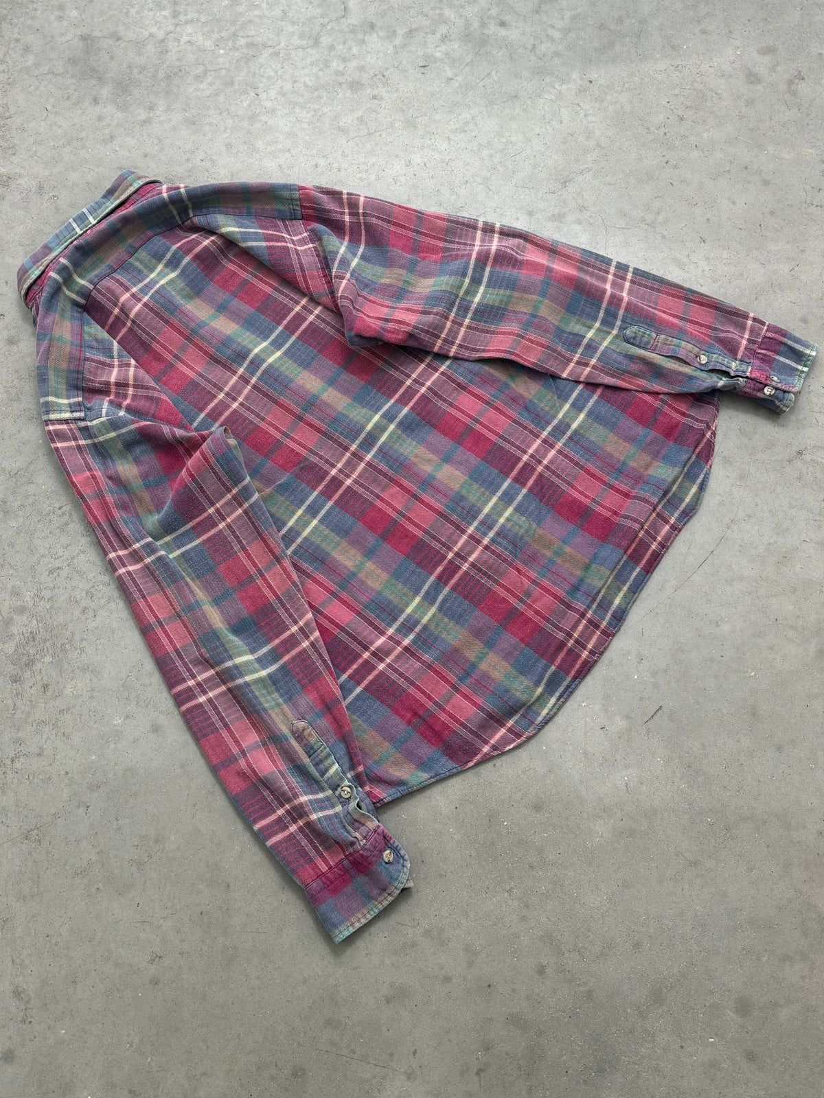FADED RED PLAID FLANNEL SHIRT - 1990S