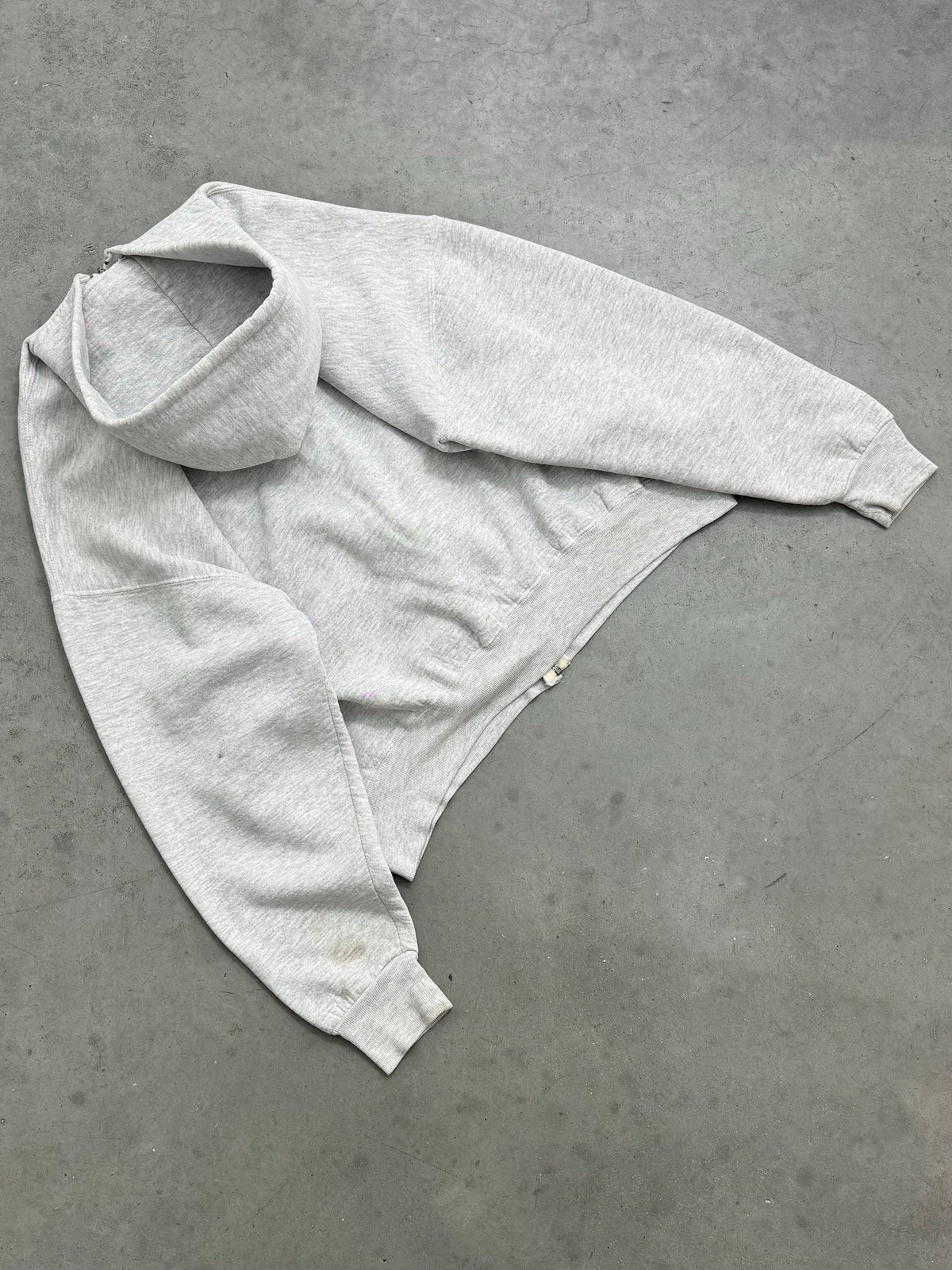 FADED HEATHER GREY RUSSELL ZIP UP HOODIE - 1990S