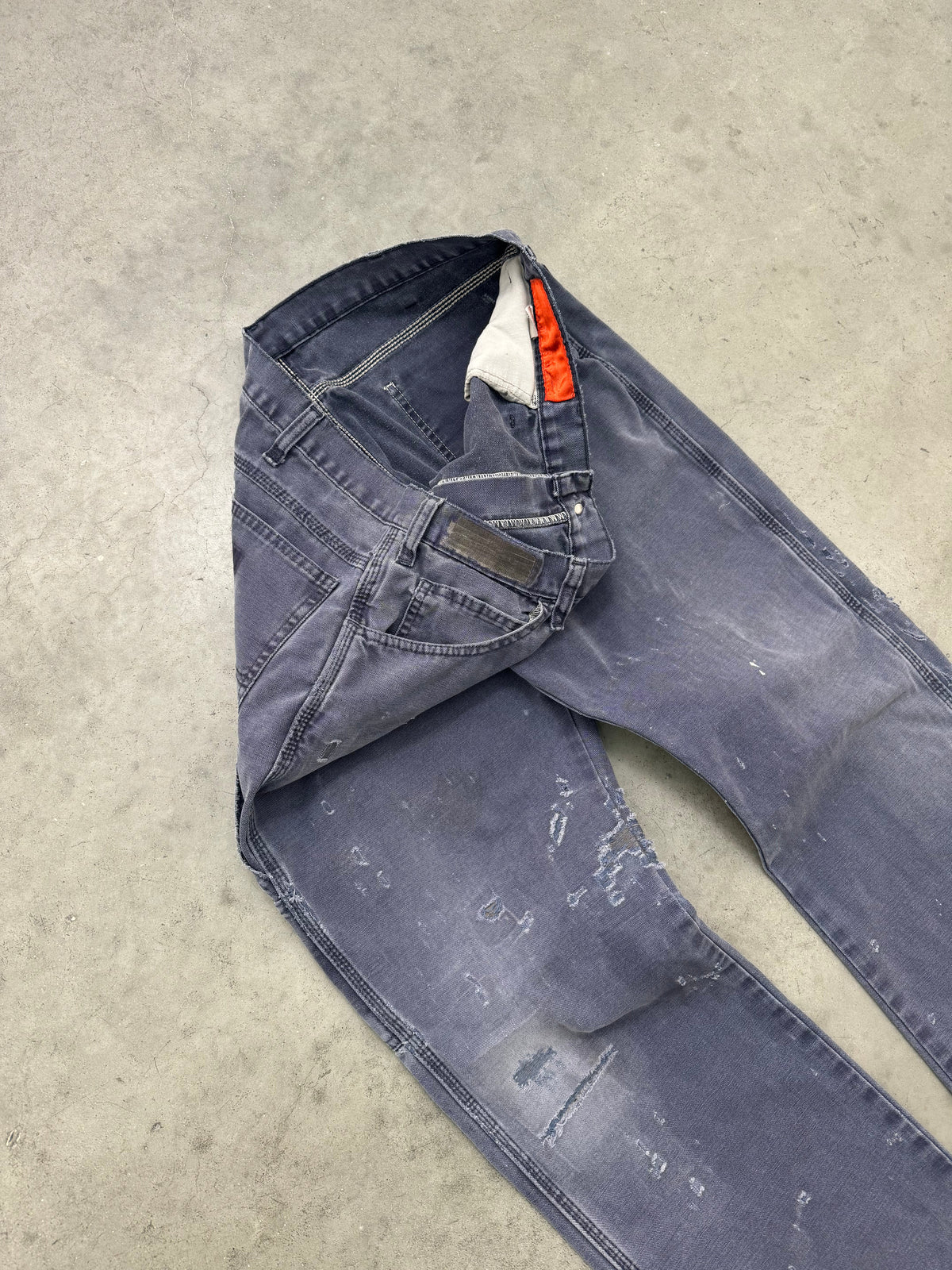 DISTRESSED & FADED SLATE BLUE DICKIES CARPENTER PANTS - 1990S