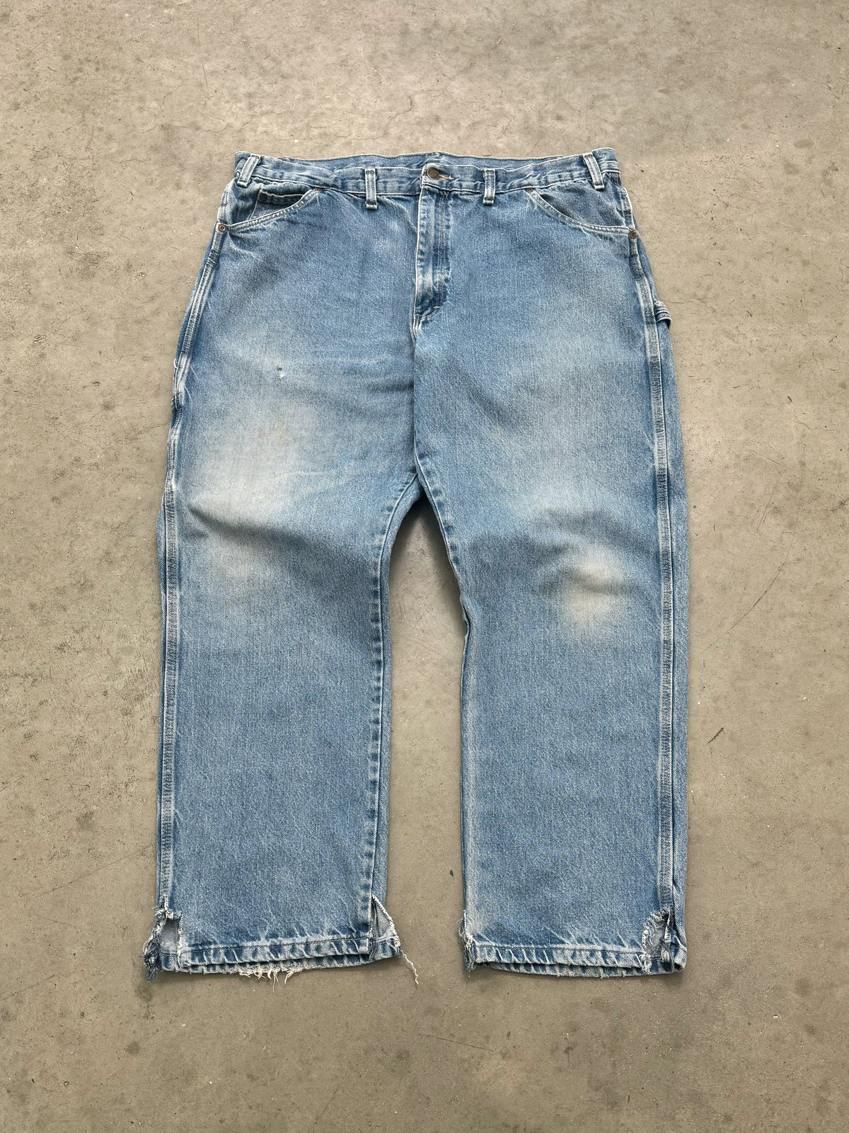 SUN FADED MEDIUM BLUE DICKIES CARPENTER JEANS - 1990S