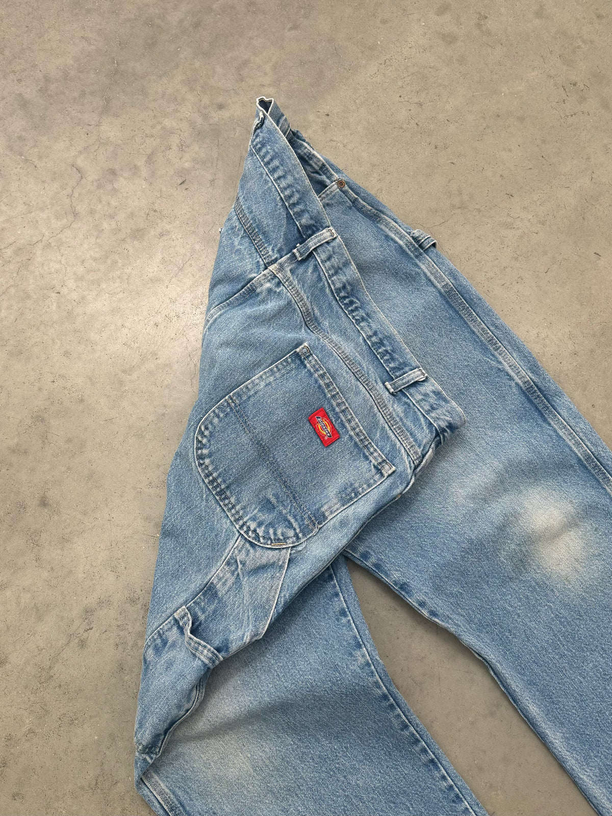 SUN FADED MEDIUM BLUE DICKIES CARPENTER JEANS - 1990S