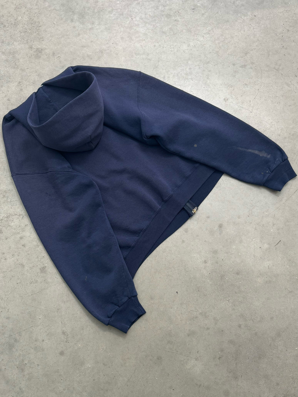SUN FADED INDIGO RUSSELL ZIP UP HOODIE - 1990S