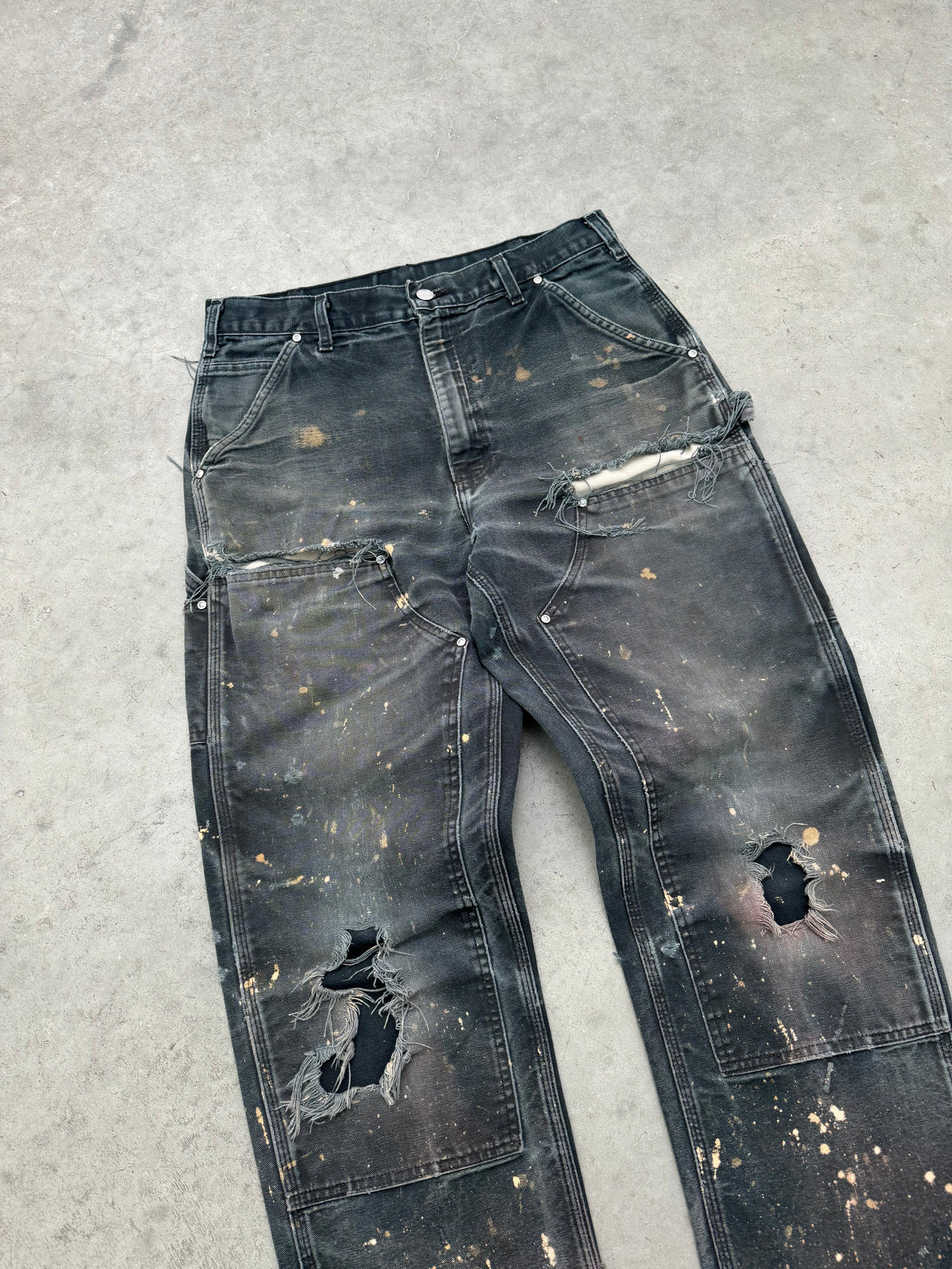 DISTRESSED FADED BLACK CARHARTT DOUBLE KNEE - 1990S