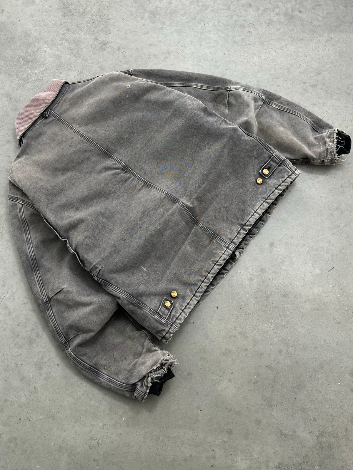 DISTRESSED & SUN FADED BLACK SMOKE CARHARTT ARCTIC JACKET - 1990S