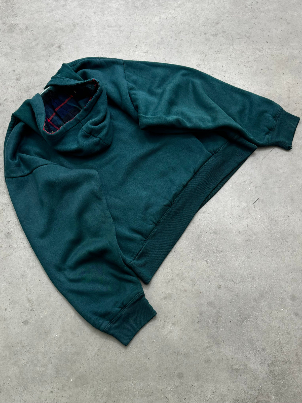FADED GREEN FLANNEL LINED QUARTER BUTTON HOODIE - 1990S