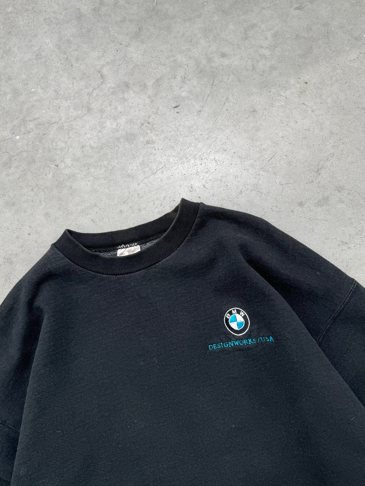 FADED BLACK “BMW DESIGNWORKS” HEAVYWEIGHT CREWNECK - 1990S