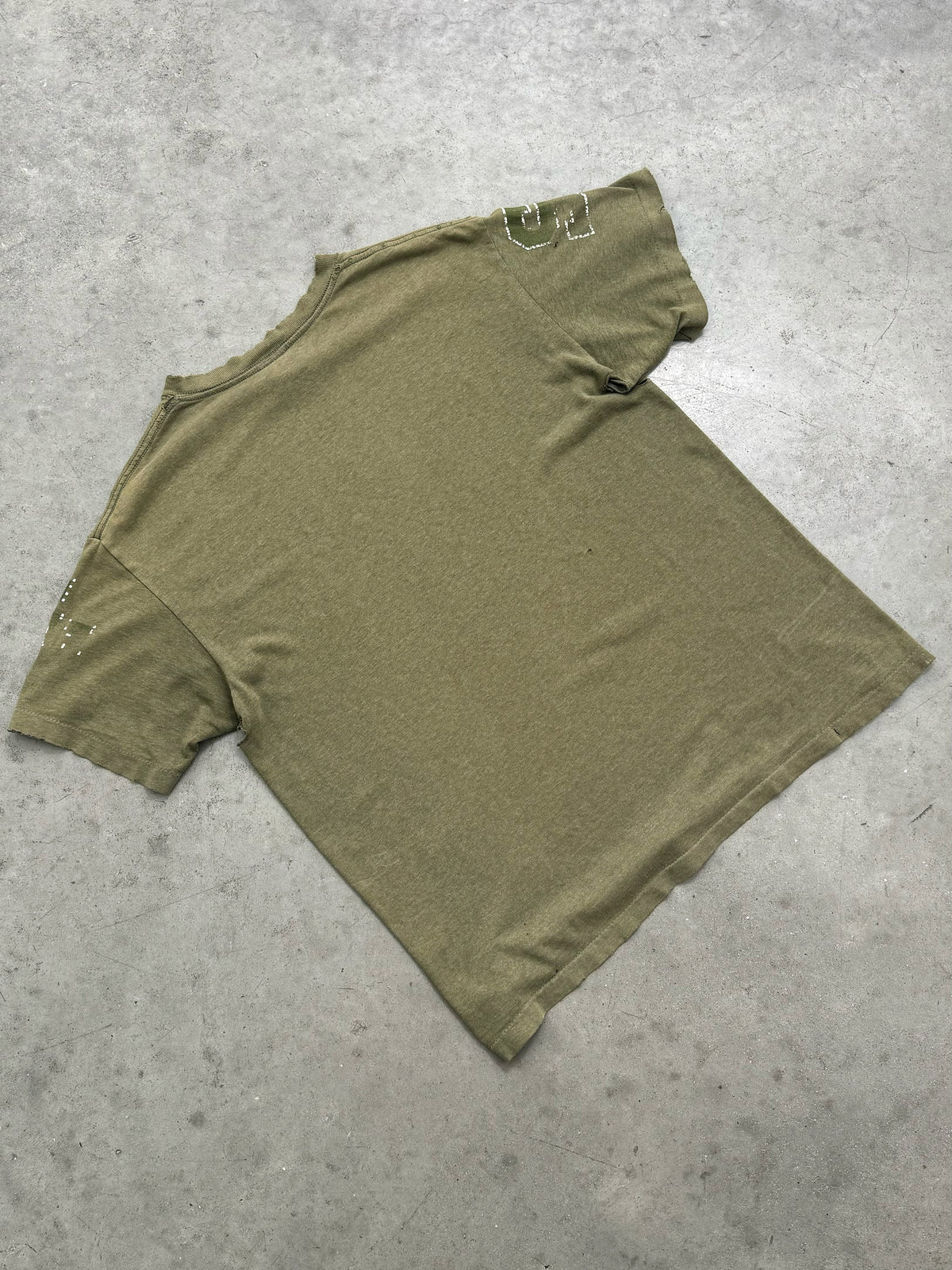 DISTRESSED FADED OLIVE GREEN STUSSY MADE IN USA TEE - 1990S