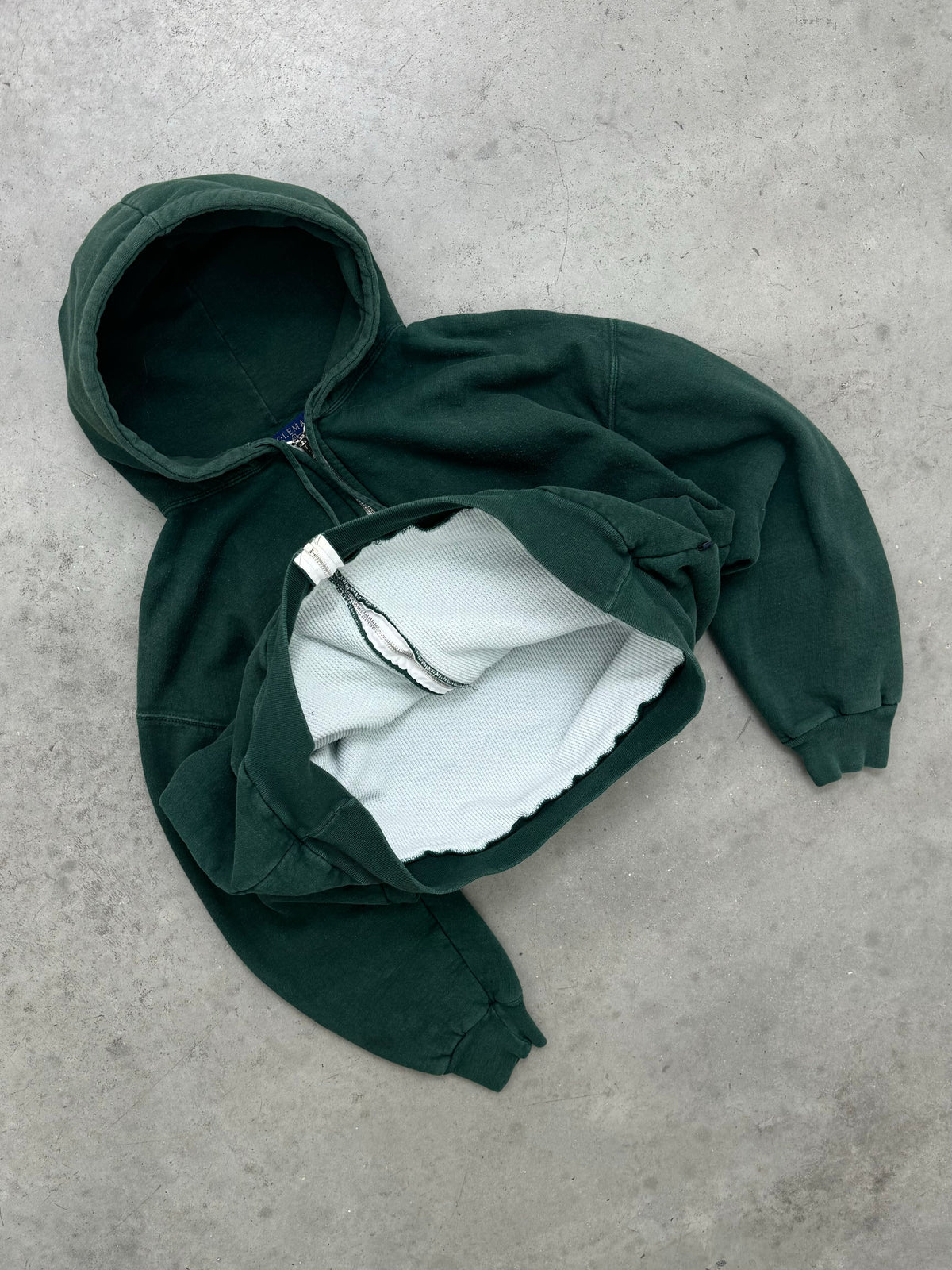FADED PINE GREEN THERMAL LINED ZIP-UP HOODIE -1990S