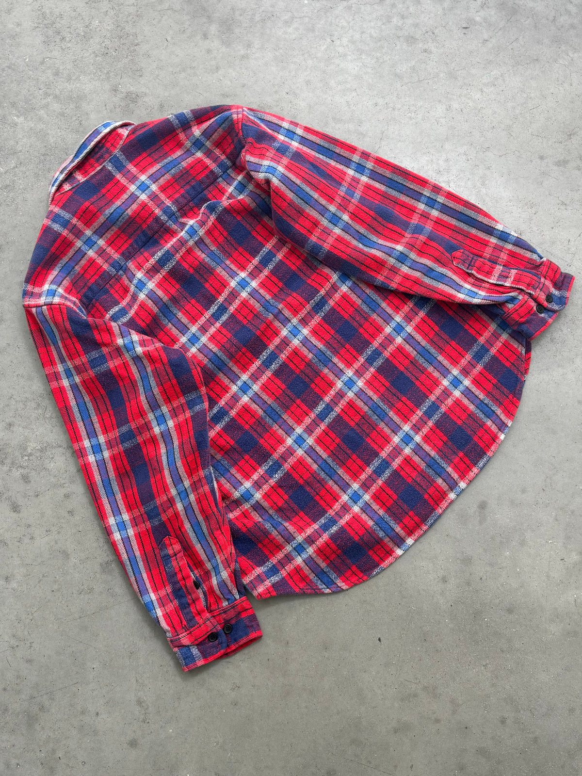FADED RED PLAID FLANNEL SHIRT - 1990S