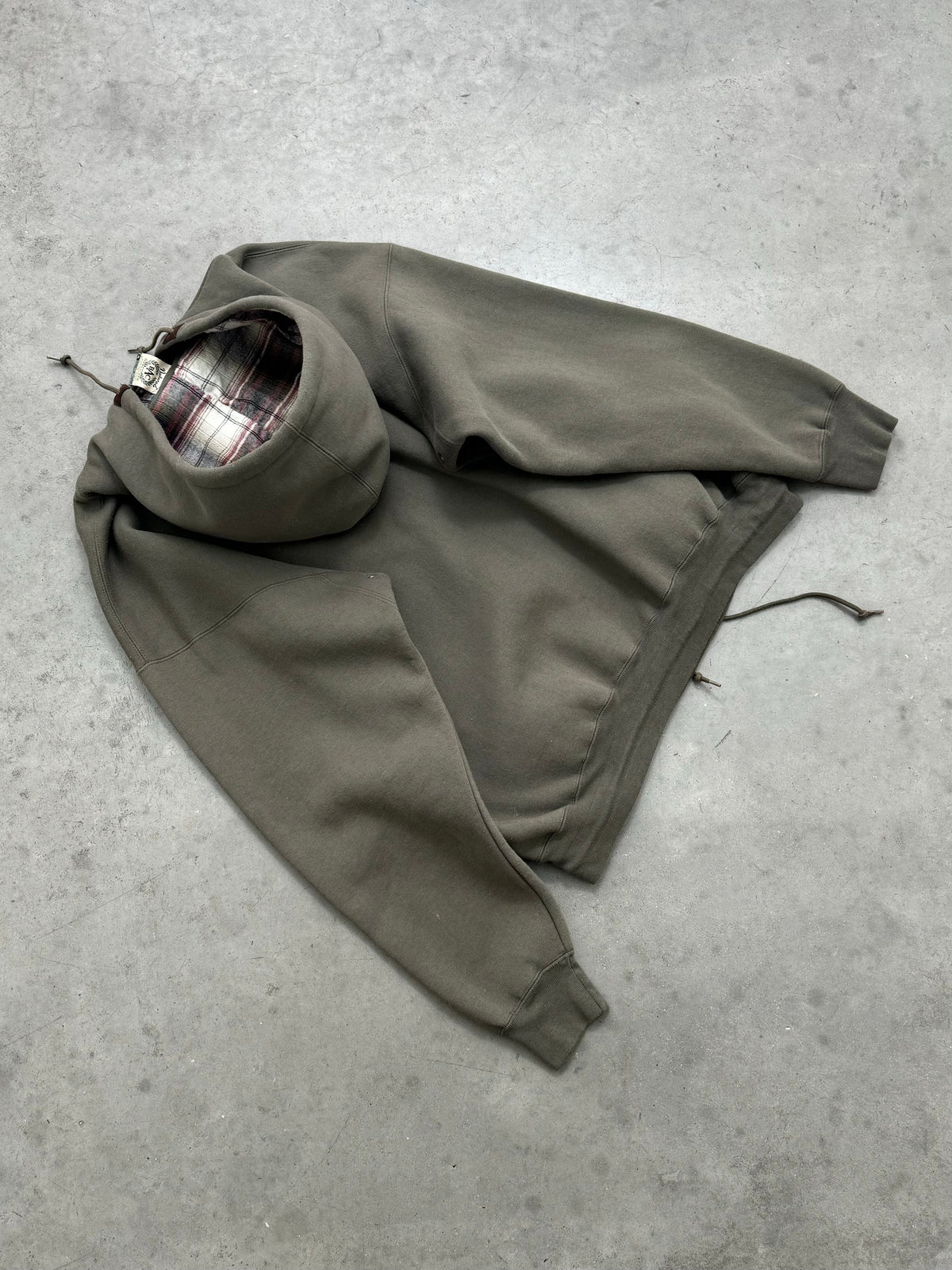 FADED OLIVE FLANNEL LINED QUARTER BUTTON HOODIE - 1990S