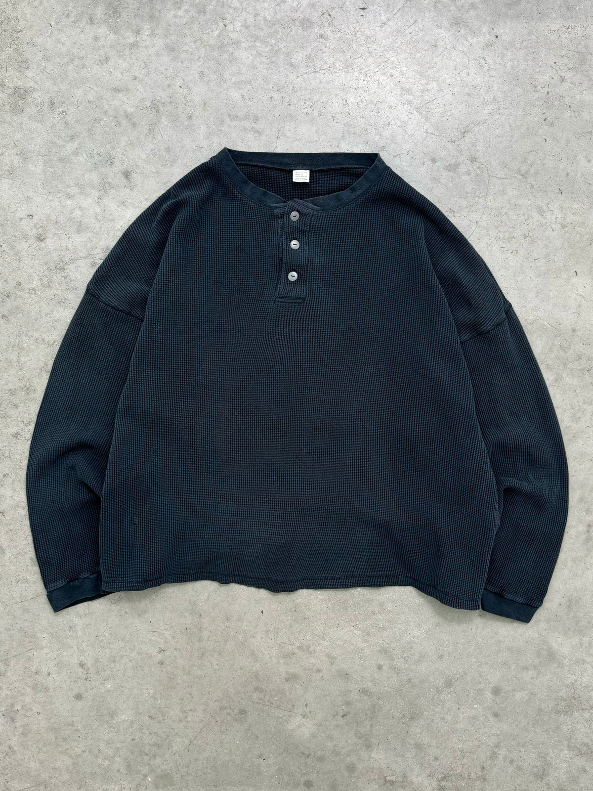 FADED BLACK WAFFLE KNIT LONG SLEEVE - 1990S