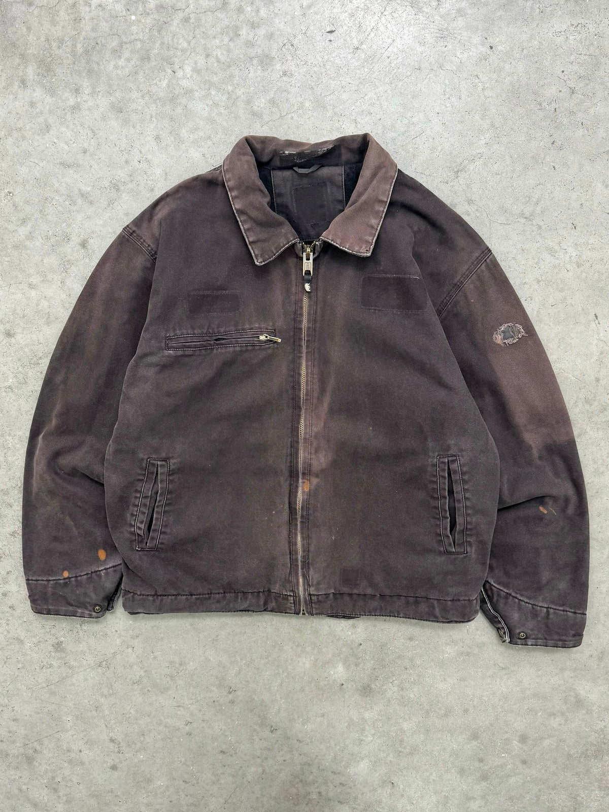 DISTRESSED & SUN FADED BROWN MECHANIC JACKET - 1980S