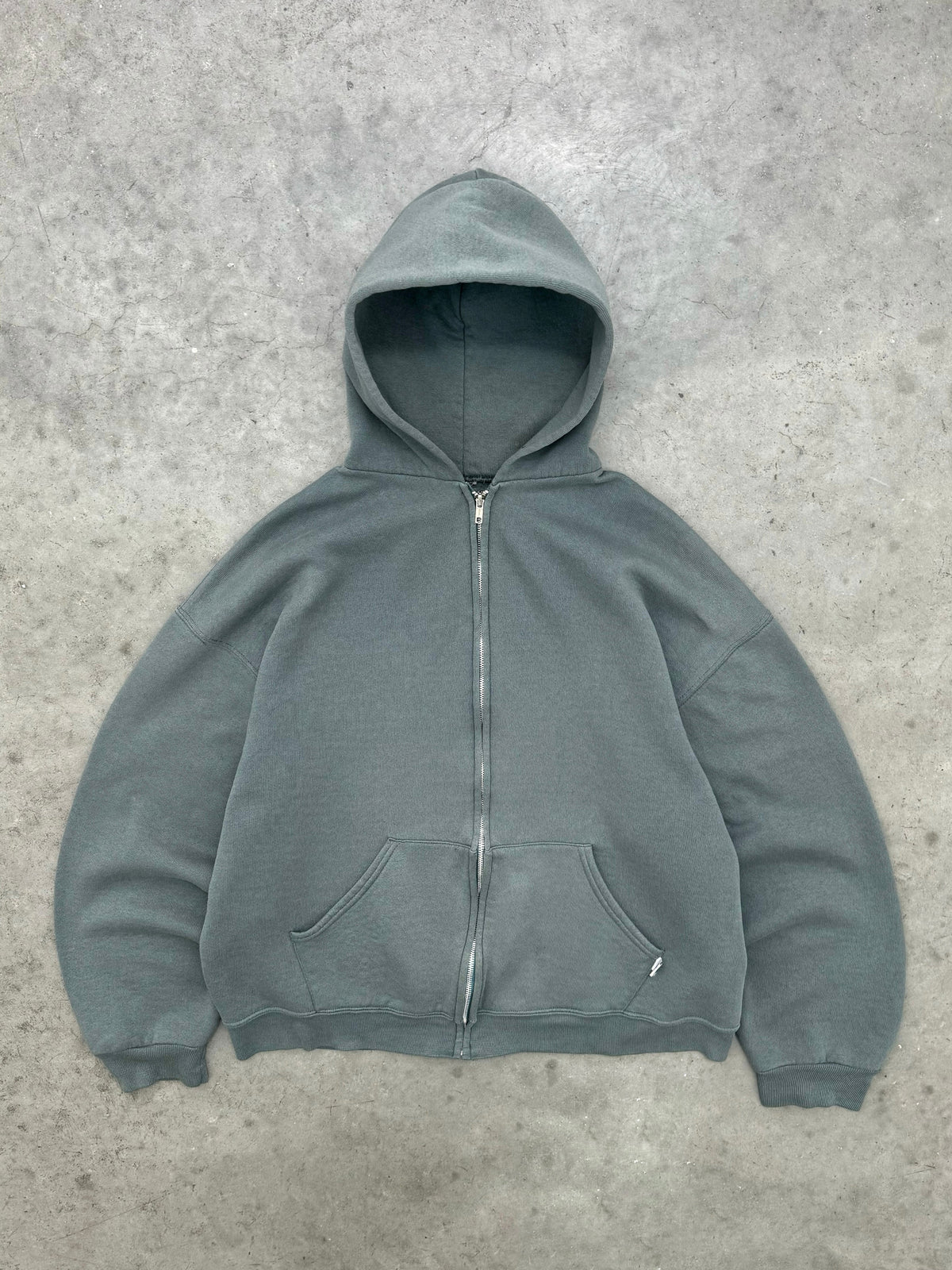 FADED SAGE GREEN RUSSELL ZIP-UP HOODIE - 1990S