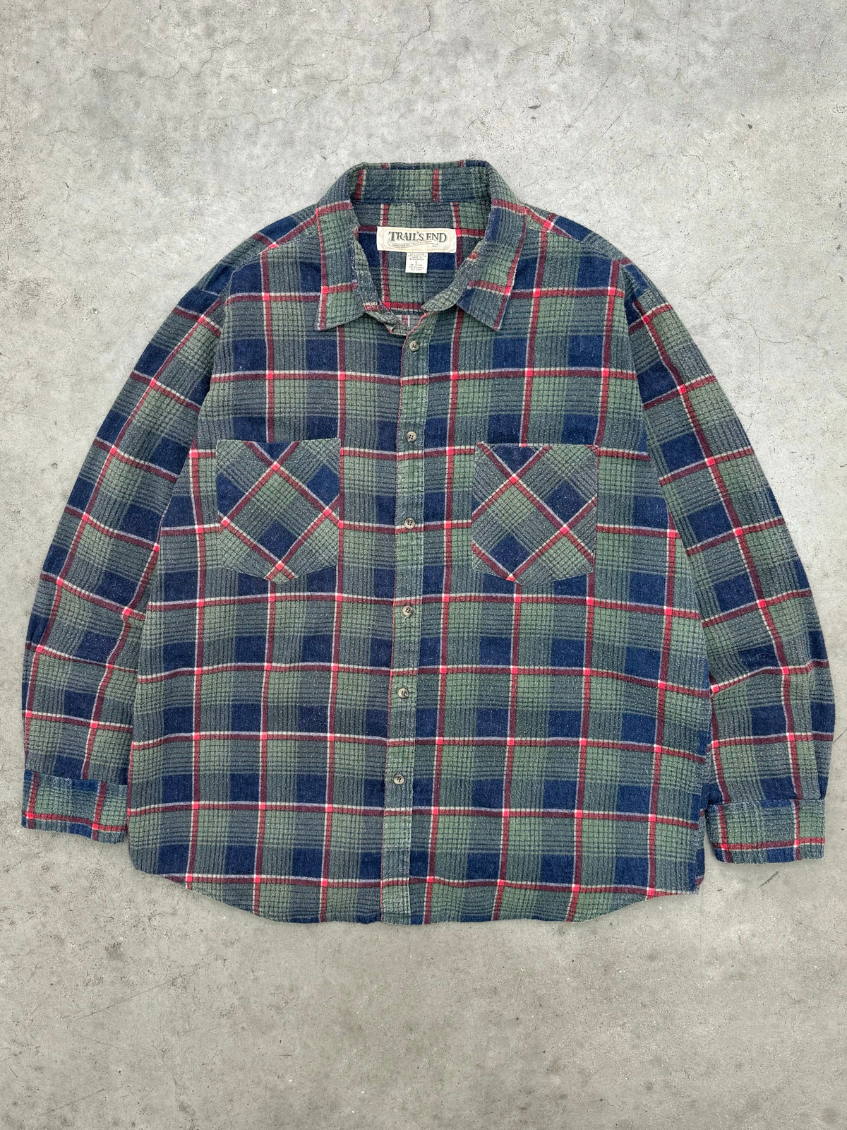 FADED OLIVE PLAID FLANNEL SHIRT - 1990S