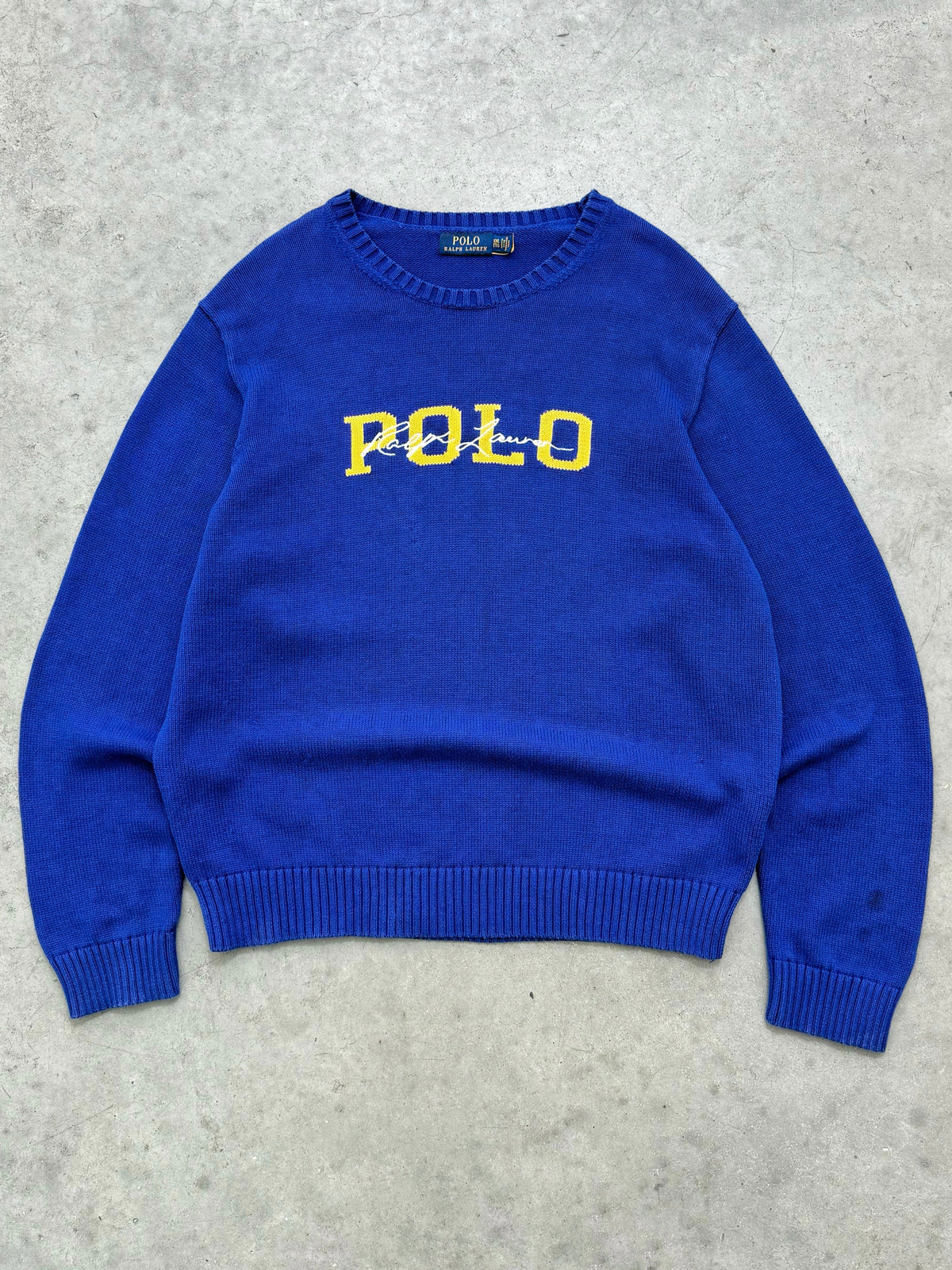 FADED DEEP BLUE POLO RALPH LAUREN SWEATER - 2000S