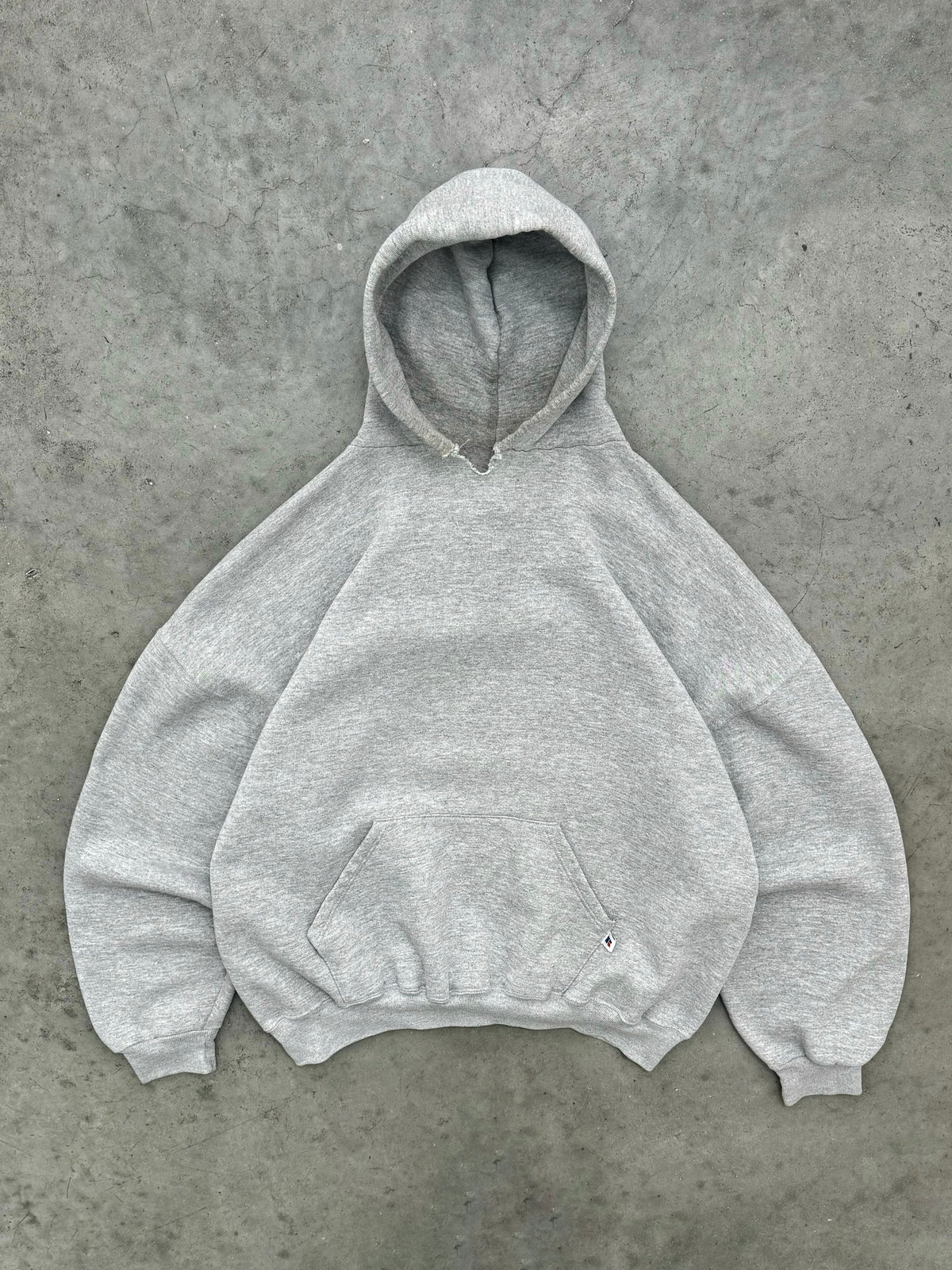 DISTRESSED FADED GREY RUSSELL HOODIE - 1990S