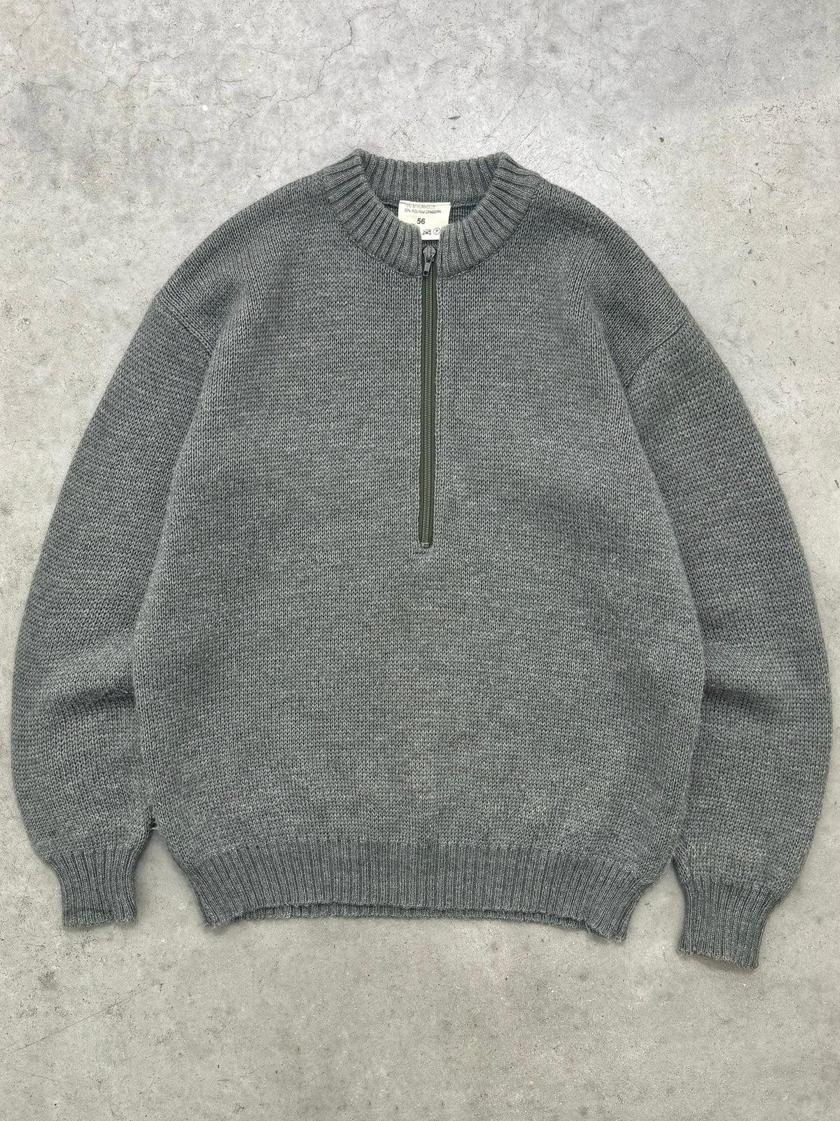 FADED GREEN HEAVYWEIGHT ARMY ZIP SWEATER - 1980S