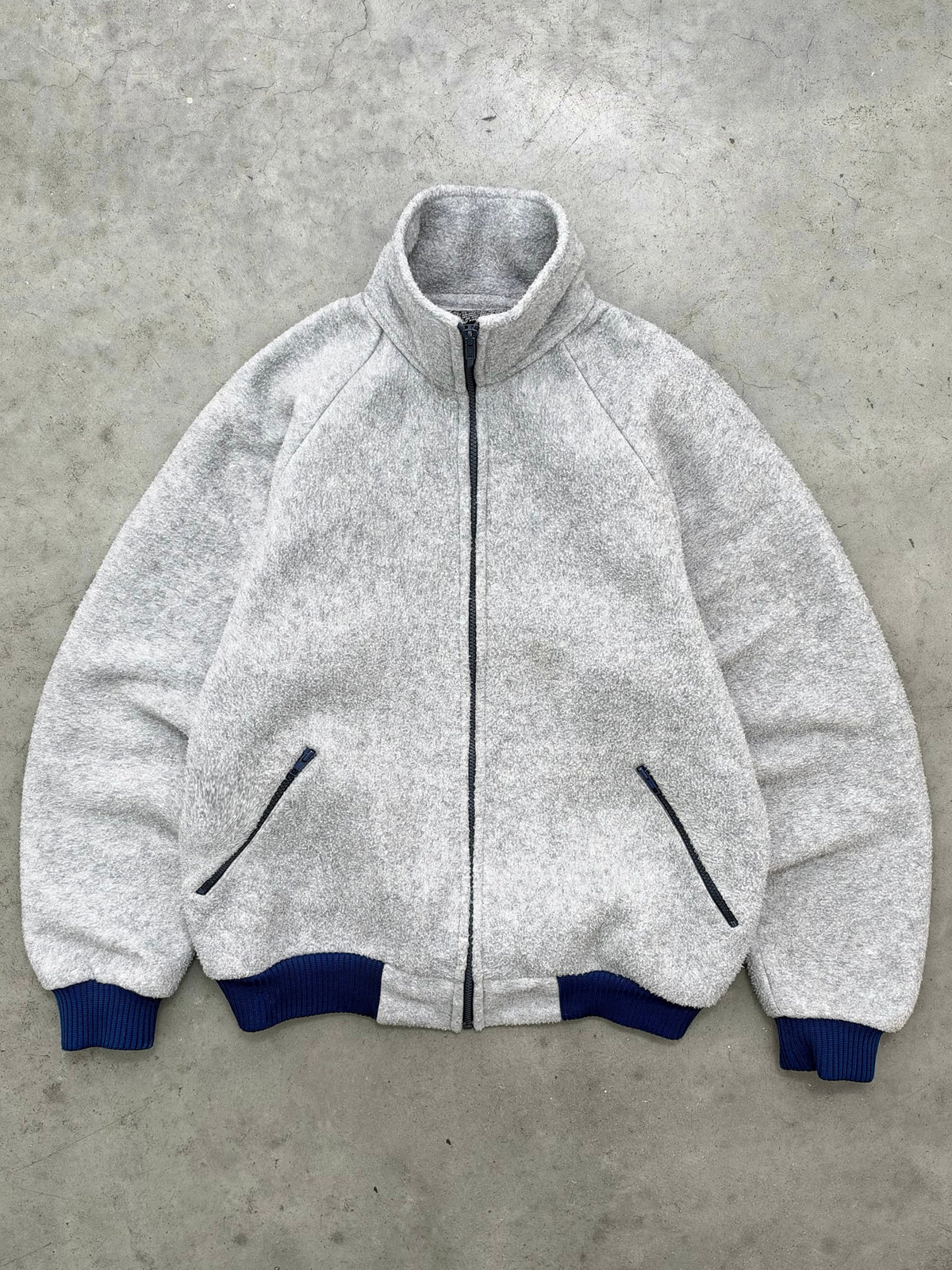 FADED HEATHER GREY ZIP UP POLAR FLEECE - 1980S