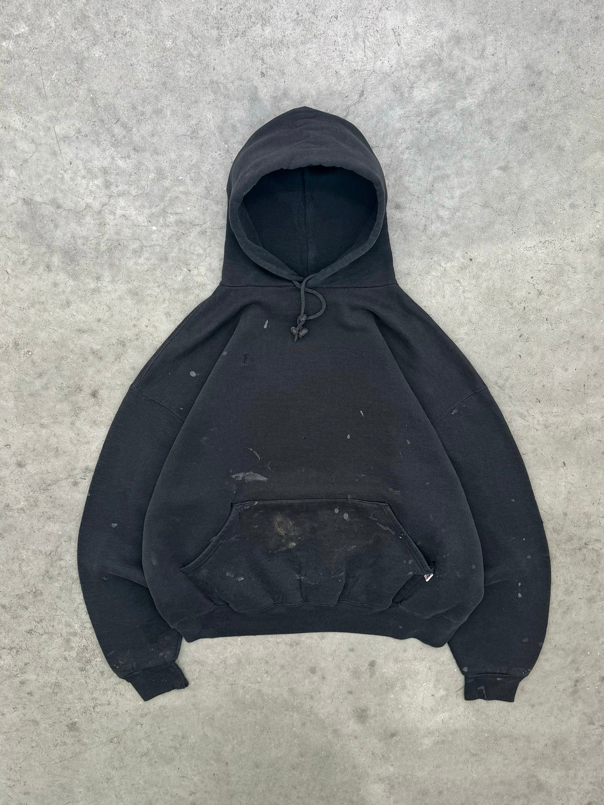 FADED BLACK PAINT SPLATTER RUSSELL HOODIE - 1990S