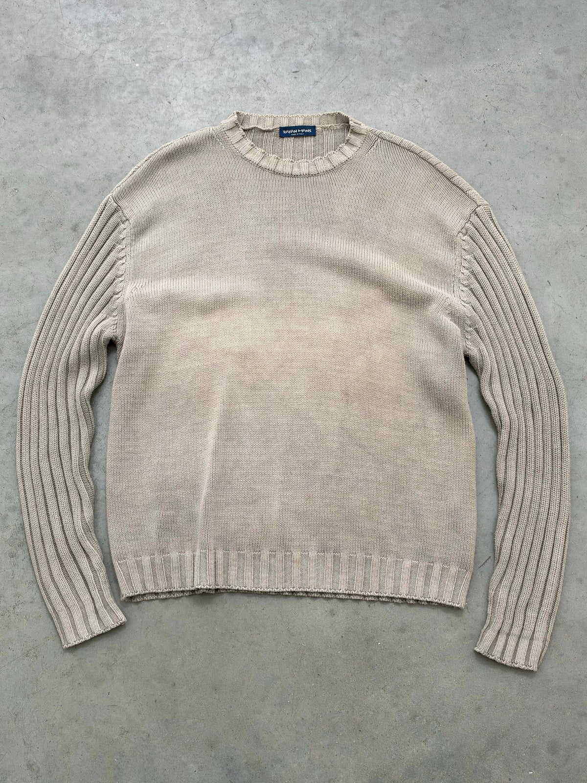 SUN FADED STONE GREY RIBBED SWEATER - 1990S