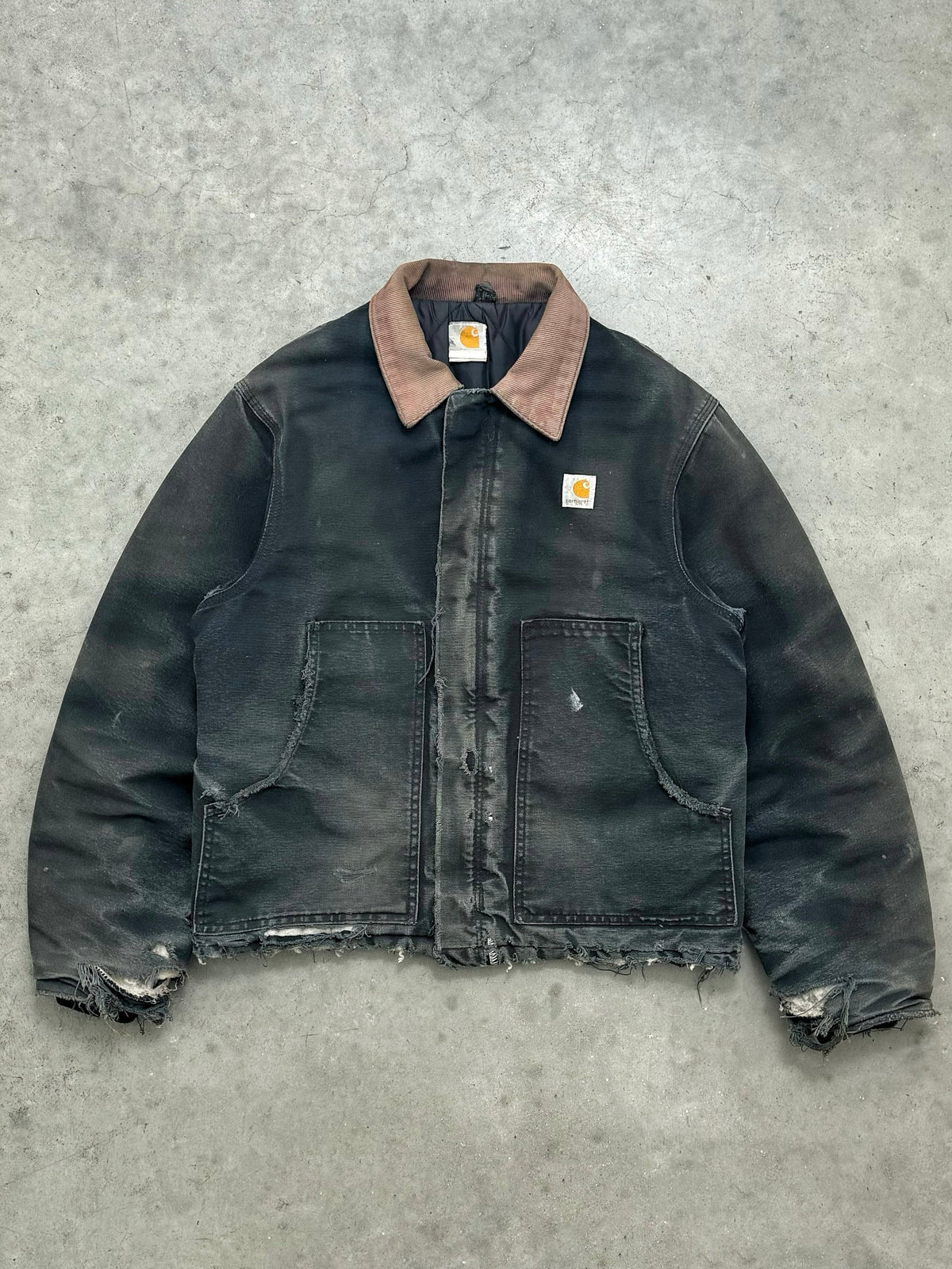 DISTRESSED & FADED BLACK CARHARTT ARCTIC JACKET - 1990S