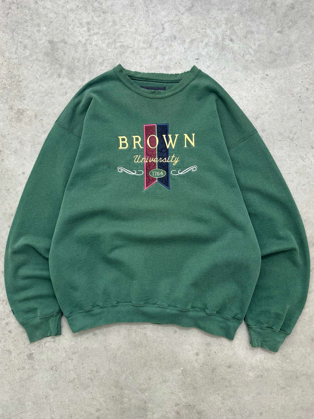 FADED PINE GREEN "BROWN UNIVERSITY" CREWNECK - 1990S