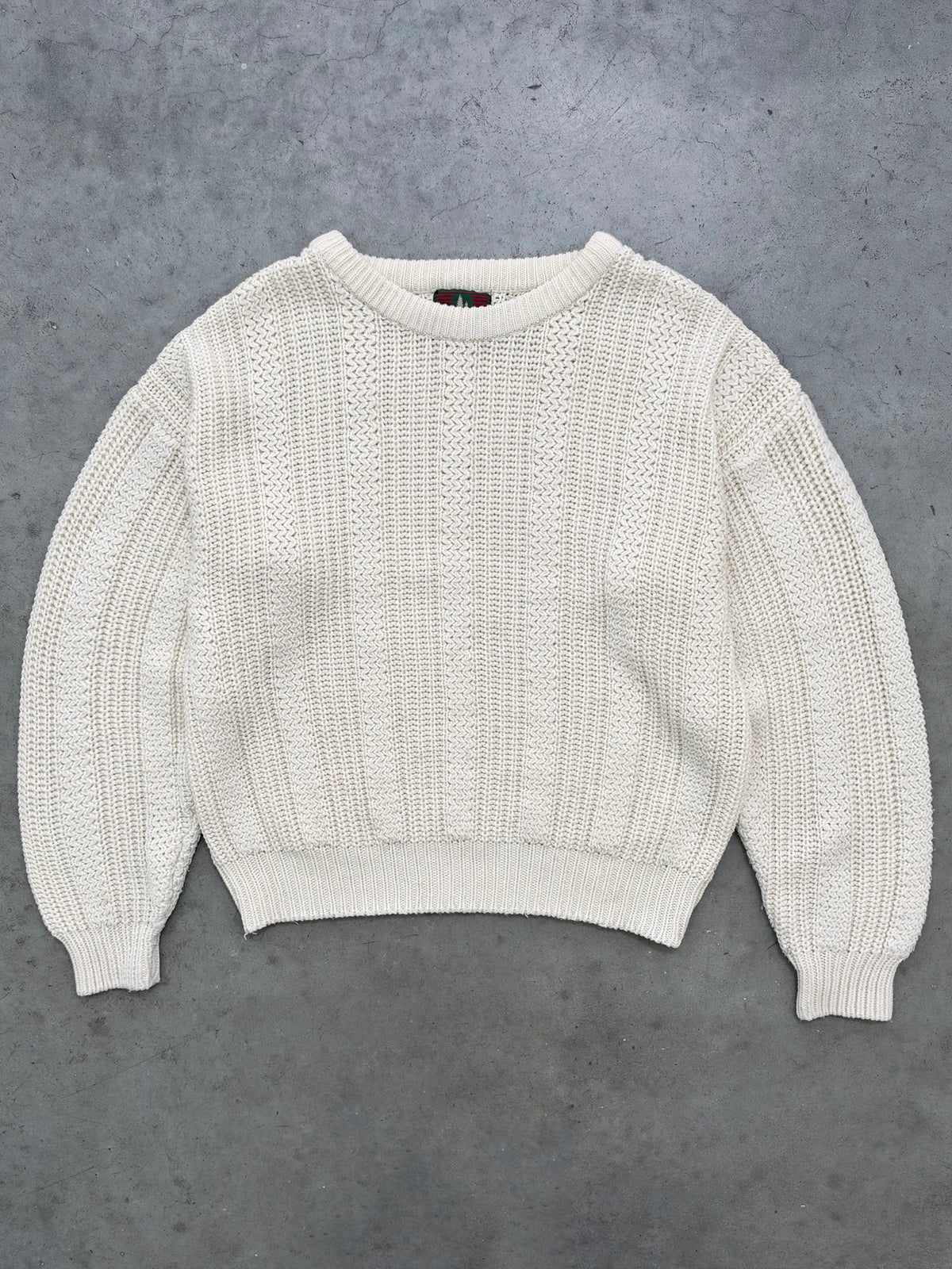 FADED OPTIC WHITE FISHERMAN KNIT SWEATER - 1980S