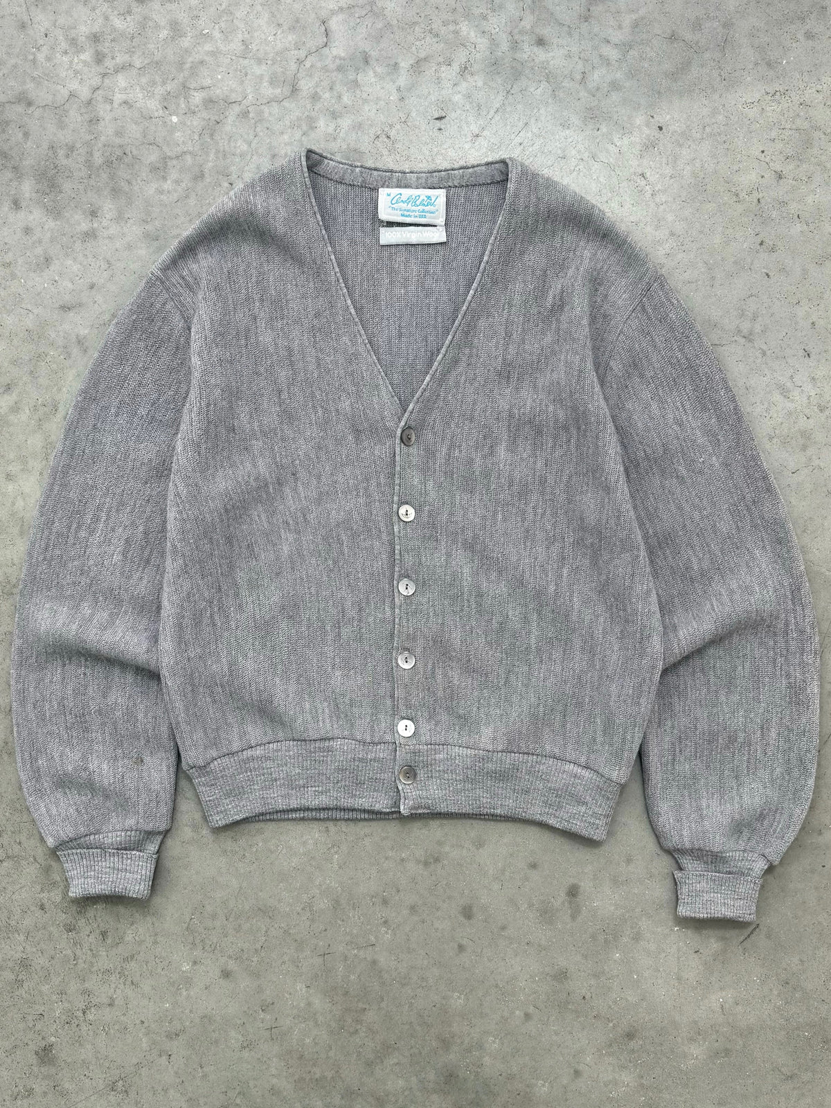 FADED HEATHER GREY VIRGIN WOOL CARDIGAN - 1970S